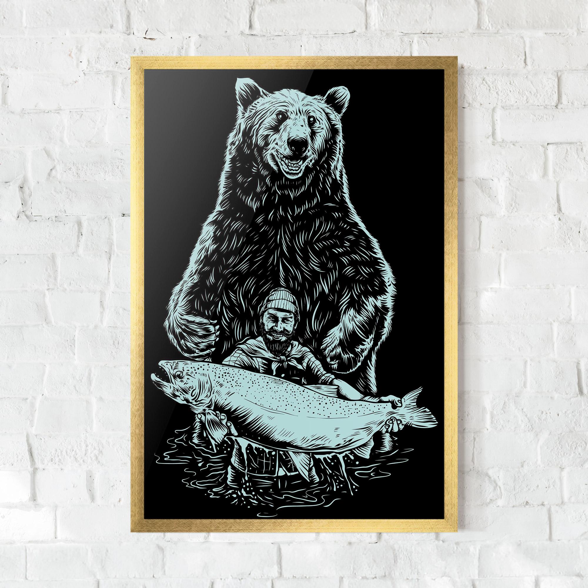Keretezett Poszter Fishing Bear mockup 0