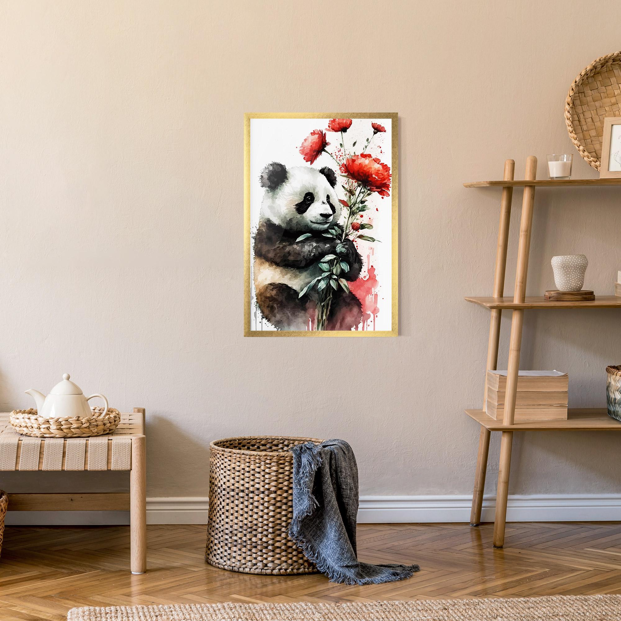 Keretezett Poszter Red Flower Panda mockup 9