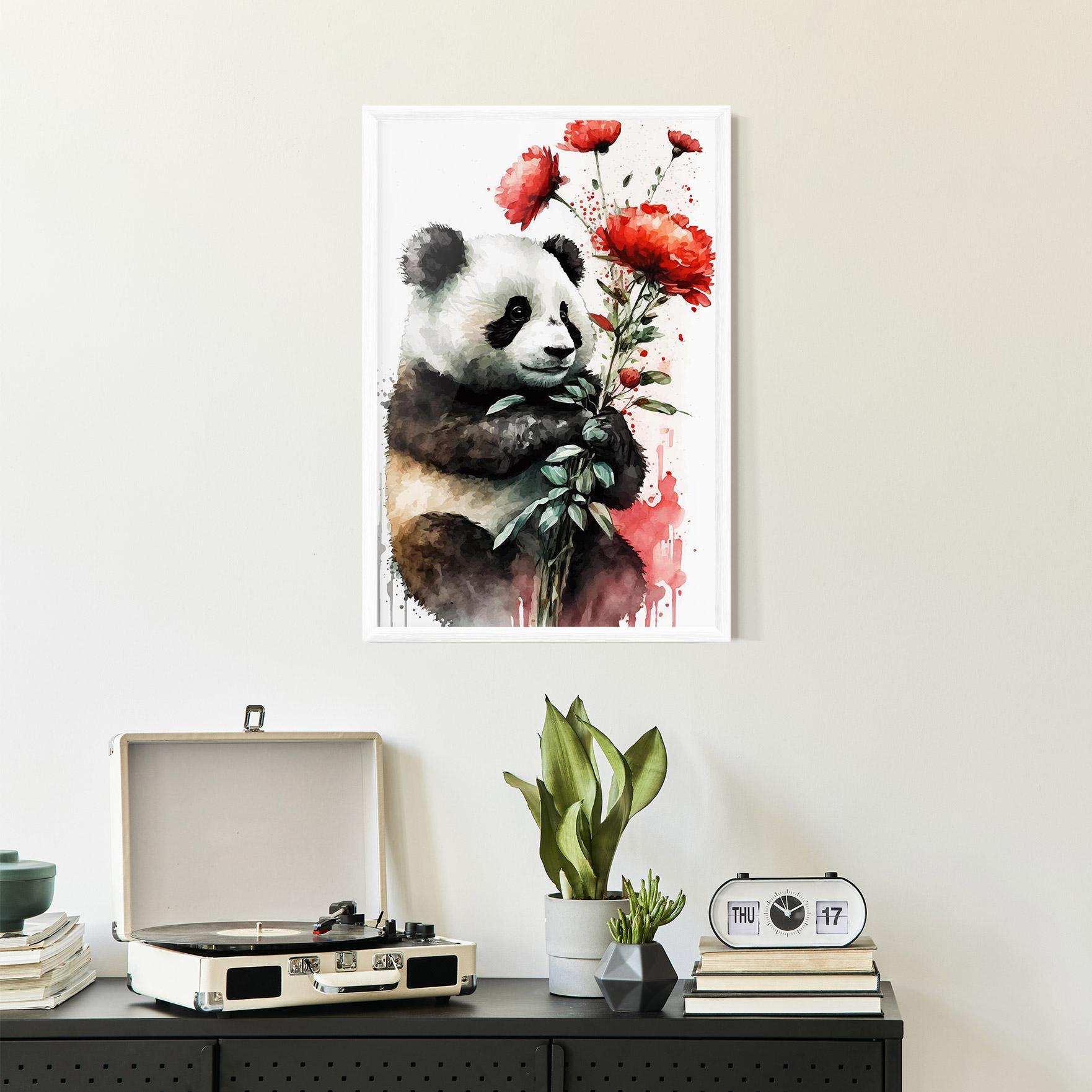 Keretezett Poszter Red Flower Panda mockup 2