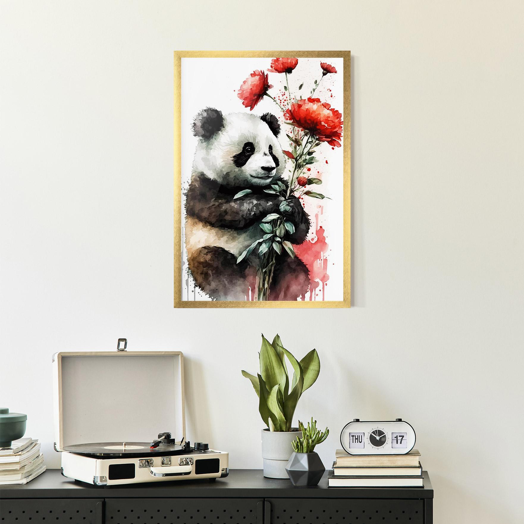 Keretezett Poszter Red Flower Panda mockup 2