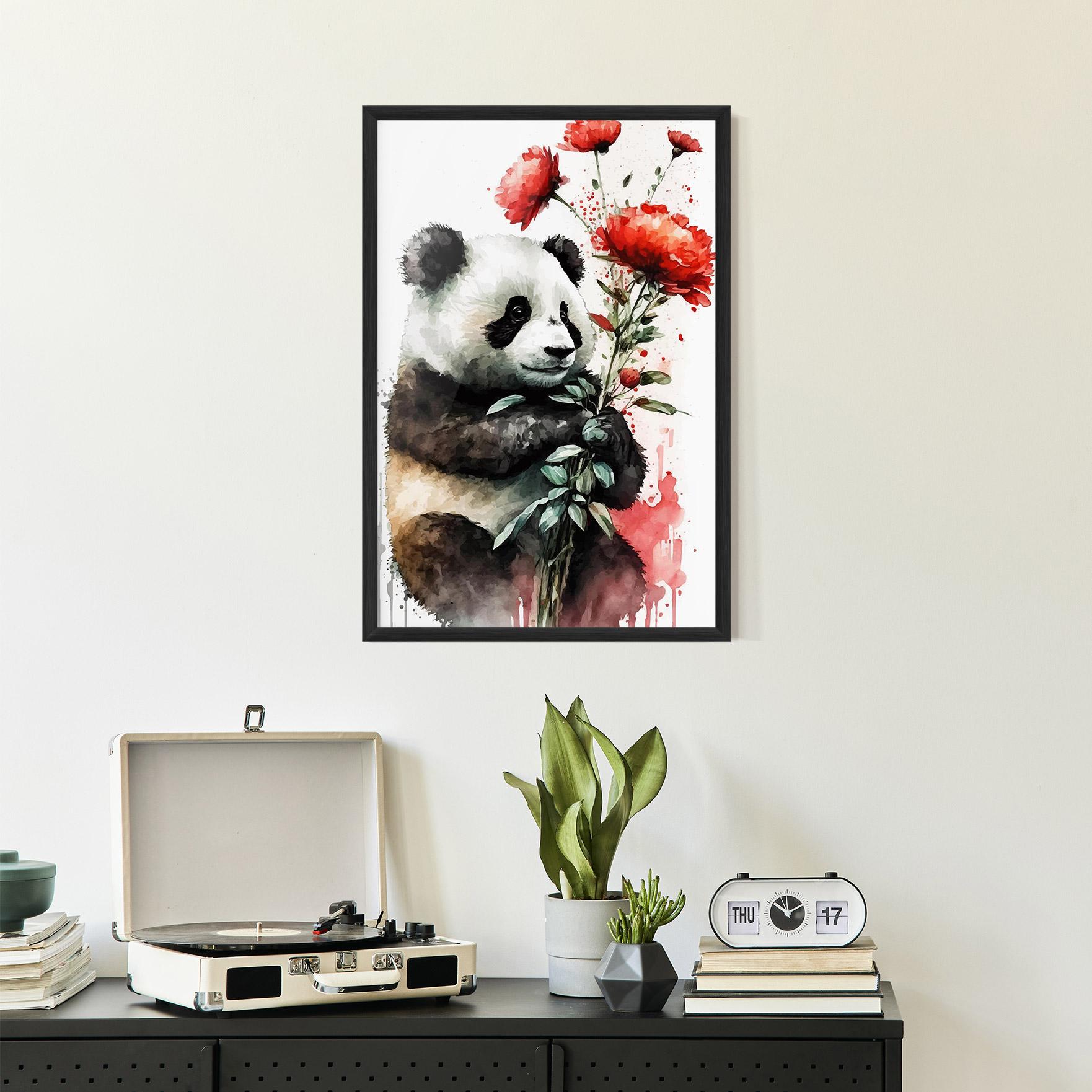 Keretezett Poszter Red Flower Panda mockup 2