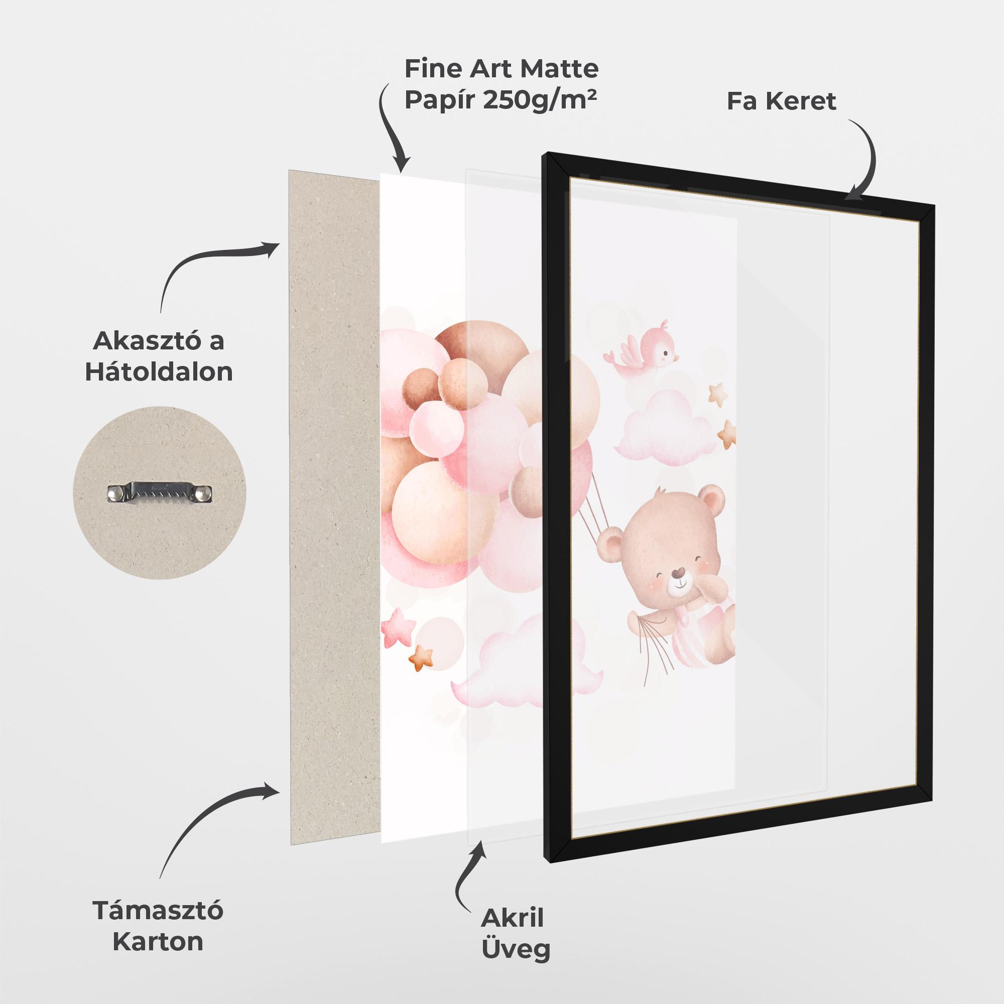 Keretezett Poszter Pink Bear Balloons mockup 1