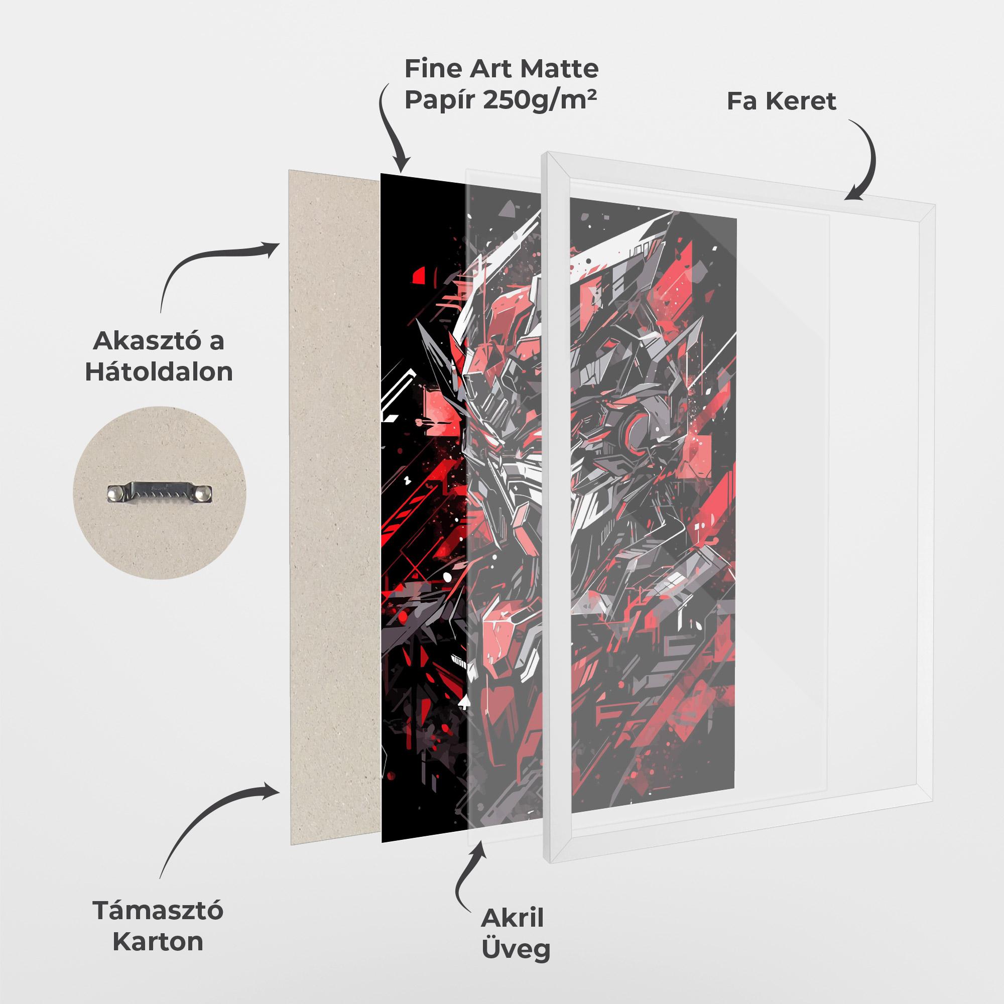 Keretezett Poszter Red Grey Robot mockup 1