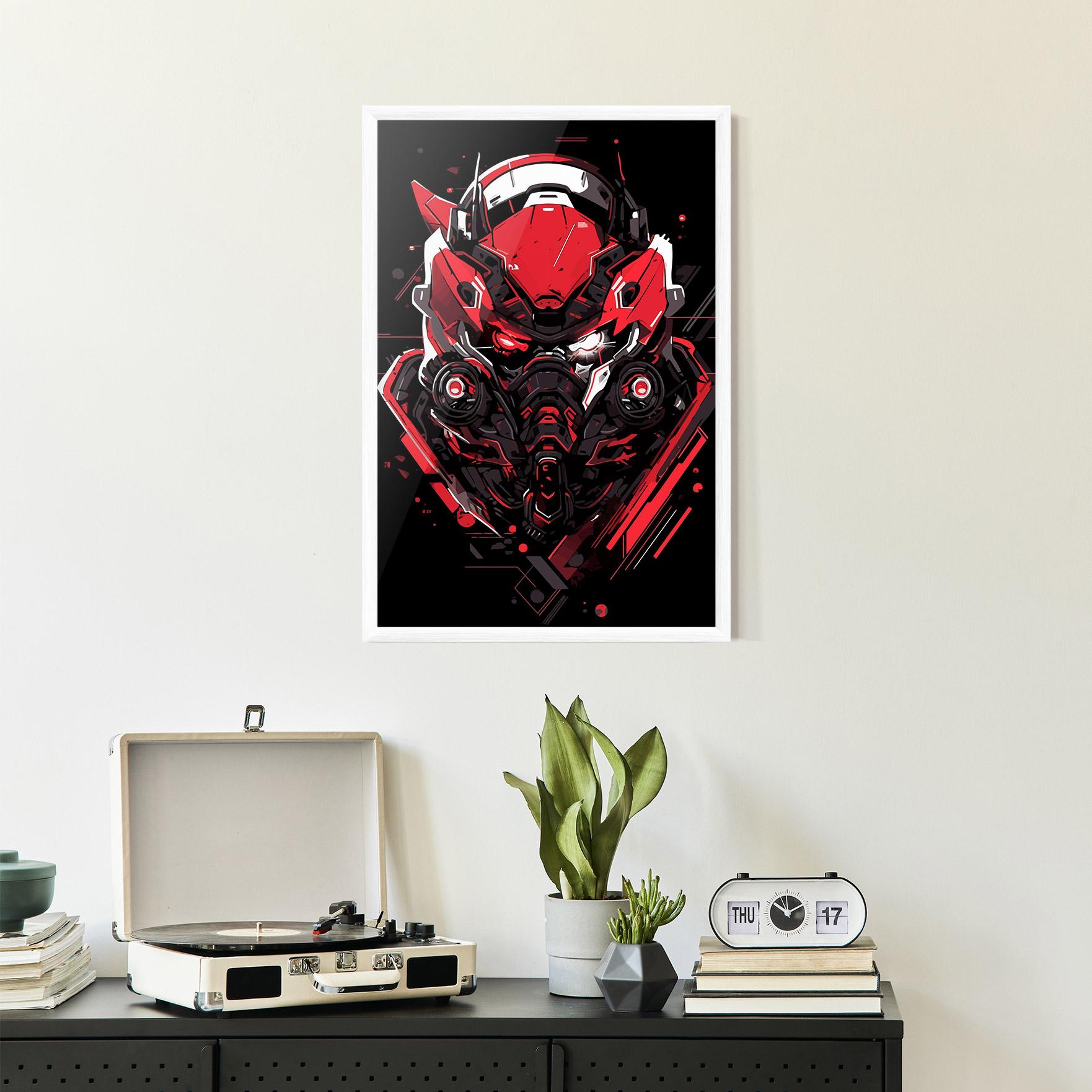 Keretezett Poszter Red Robot Art mockup 2