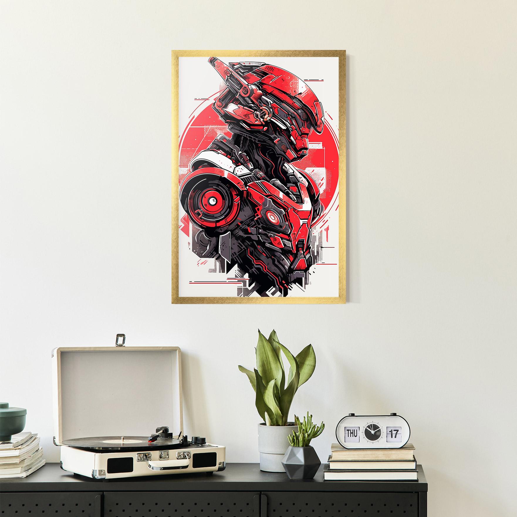 Keretezett Poszter Grey Red Robot mockup 2