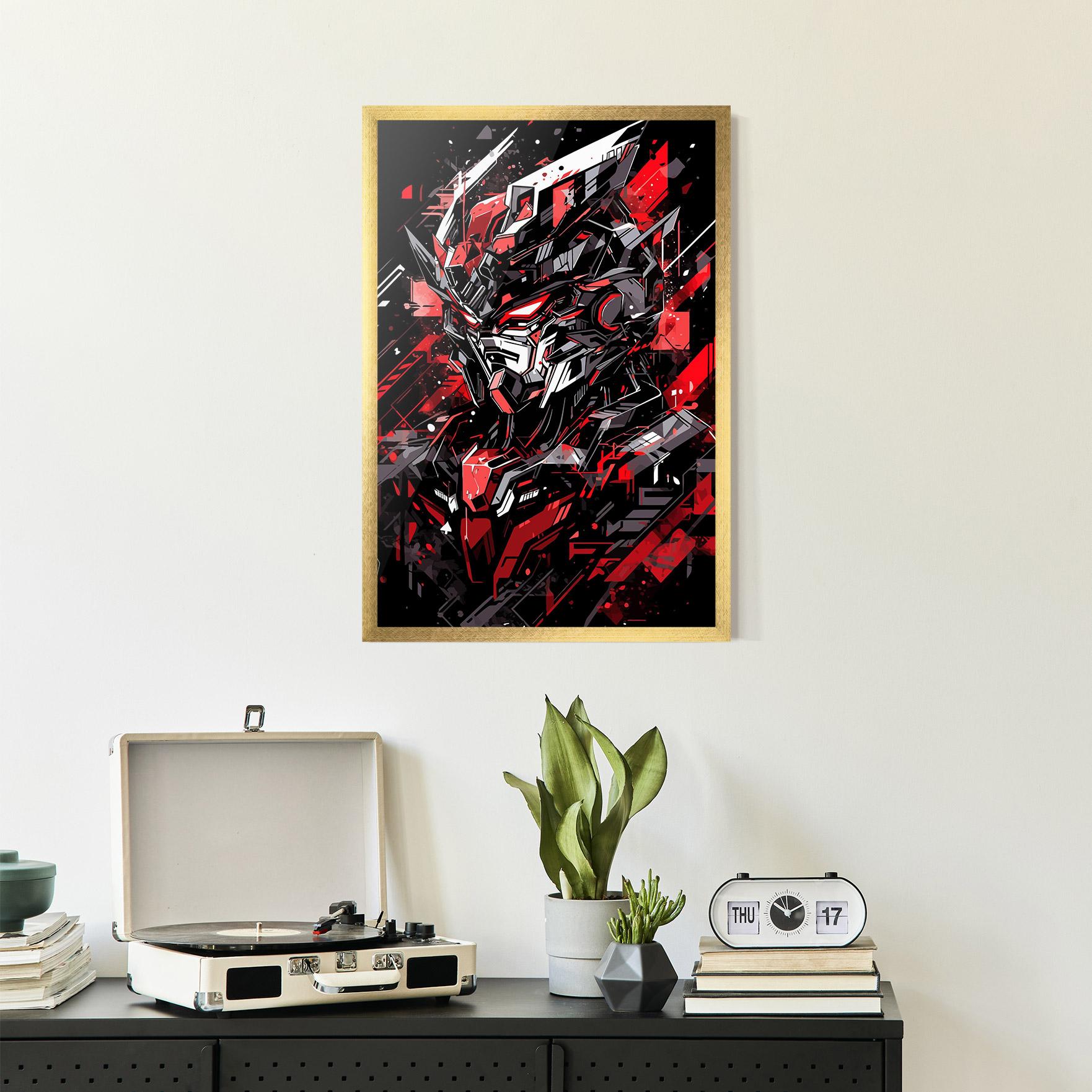 Keretezett Poszter Red Grey Robot mockup 2