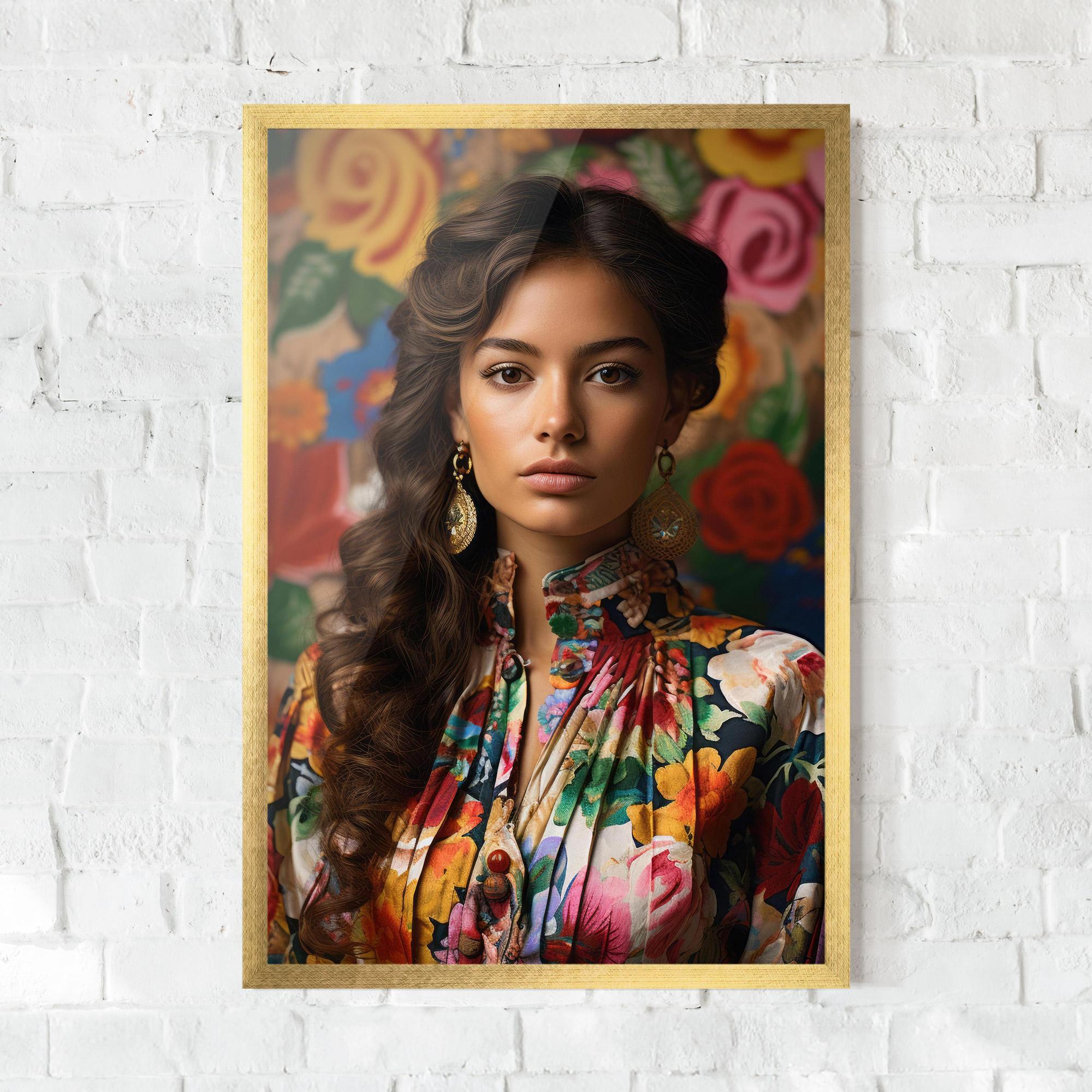 Keretezett Poszter Floral Dress Long Hair mockup 0