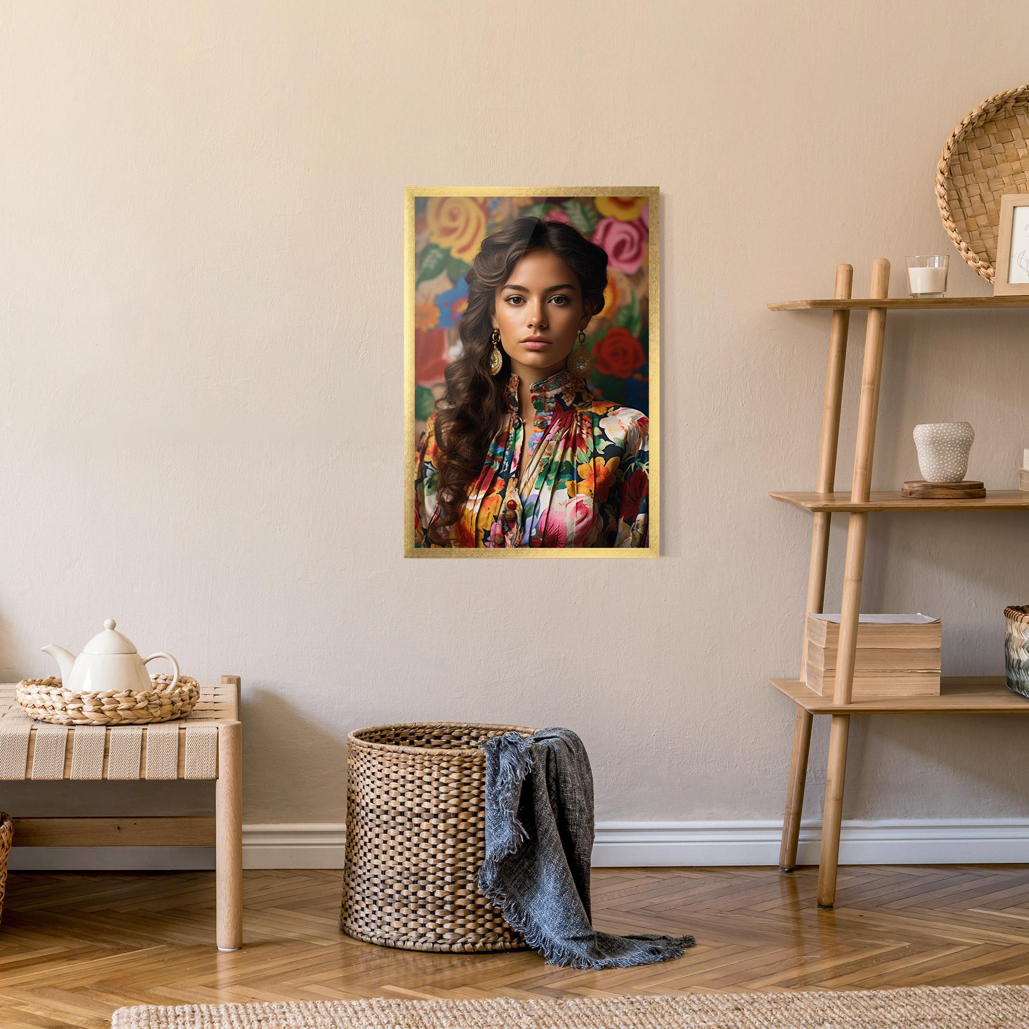 Keretezett Poszter Floral Dress Long Hair mockup 9