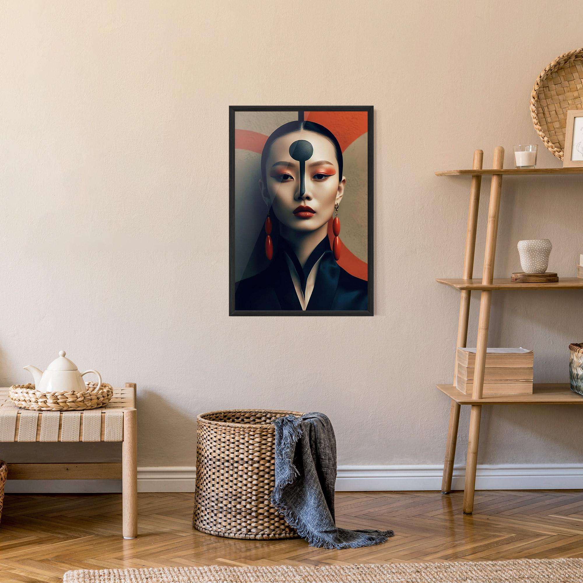 Keretezett Poszter Black Circle Asian Woman mockup 9