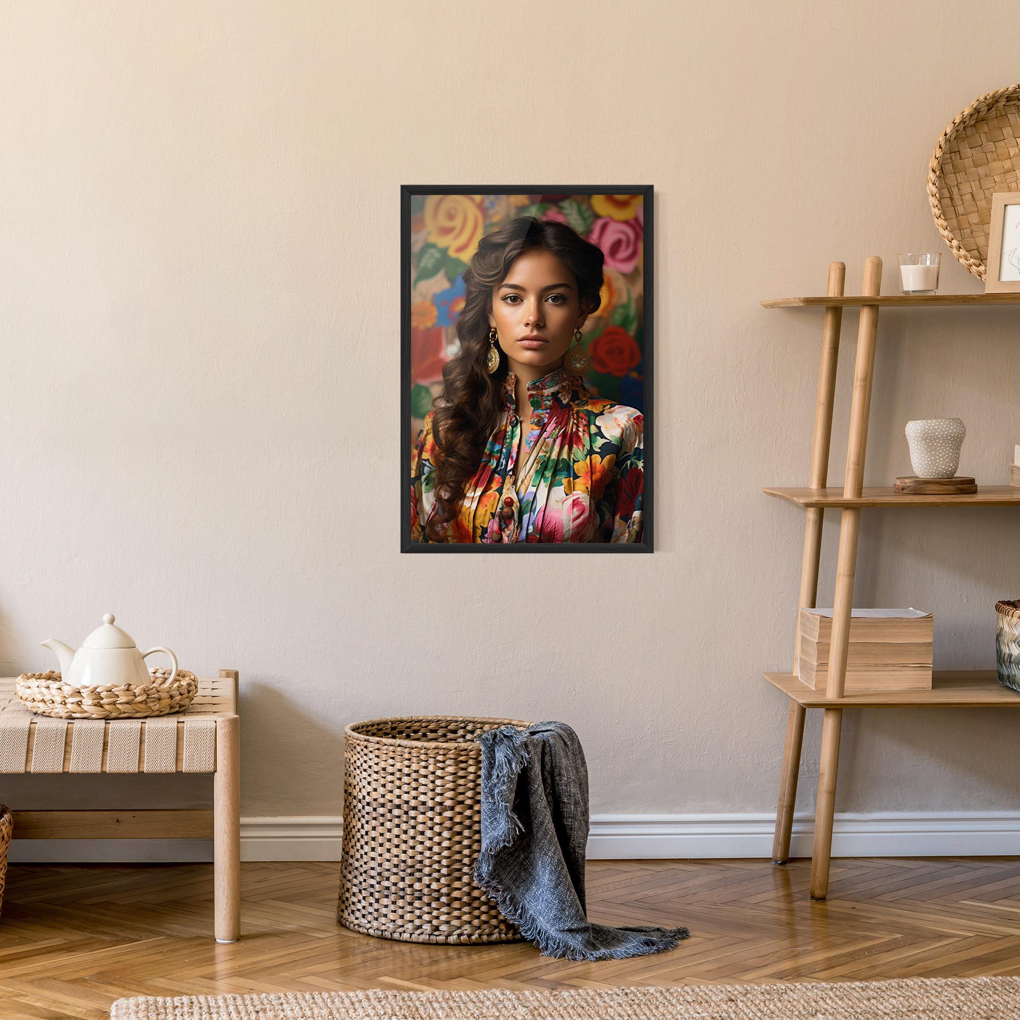 Keretezett Poszter Floral Dress Long Hair mockup 9