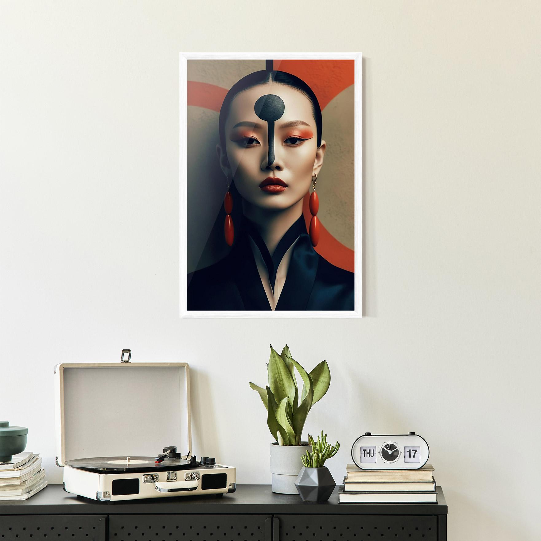 Keretezett Poszter Black Circle Asian Woman mockup 2