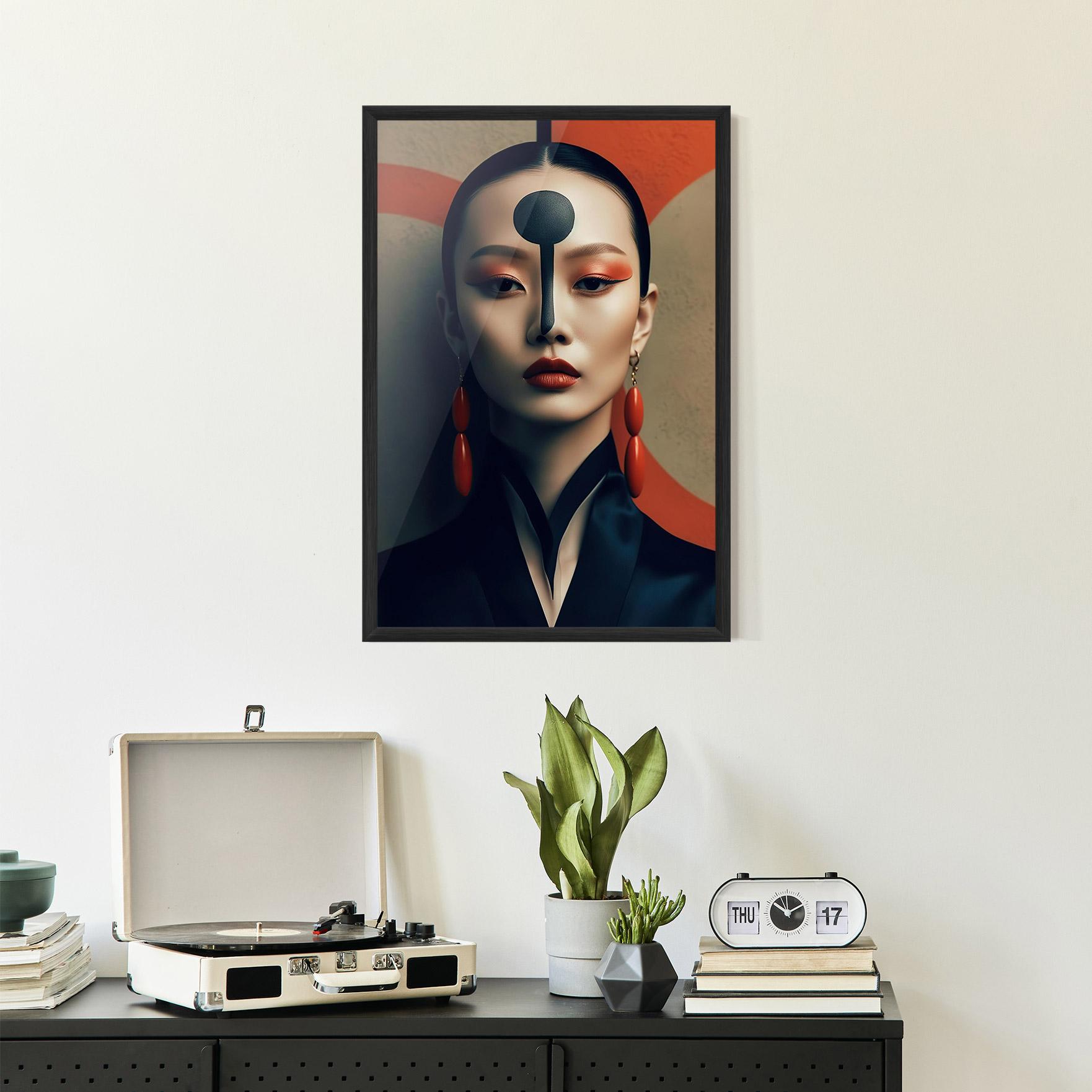 Keretezett Poszter Black Circle Asian Woman mockup 2