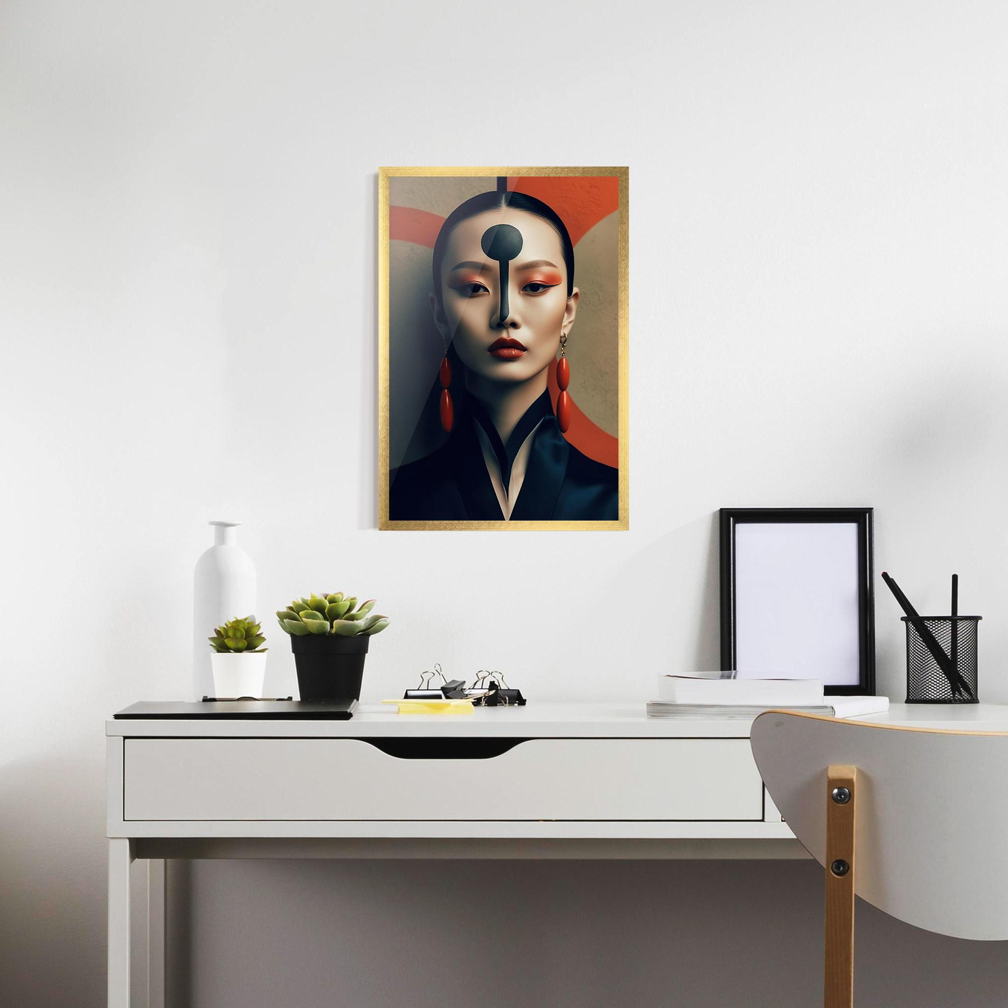Keretezett Poszter Black Circle Asian Woman mockup 7