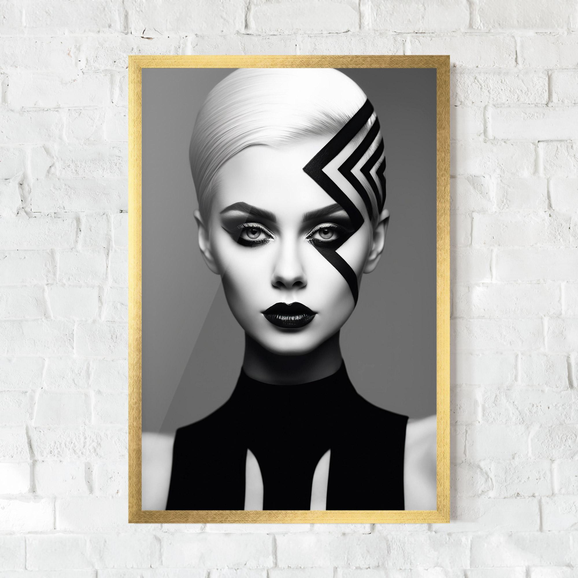 Keretezett Poszter Black Lines On Face mockup 0