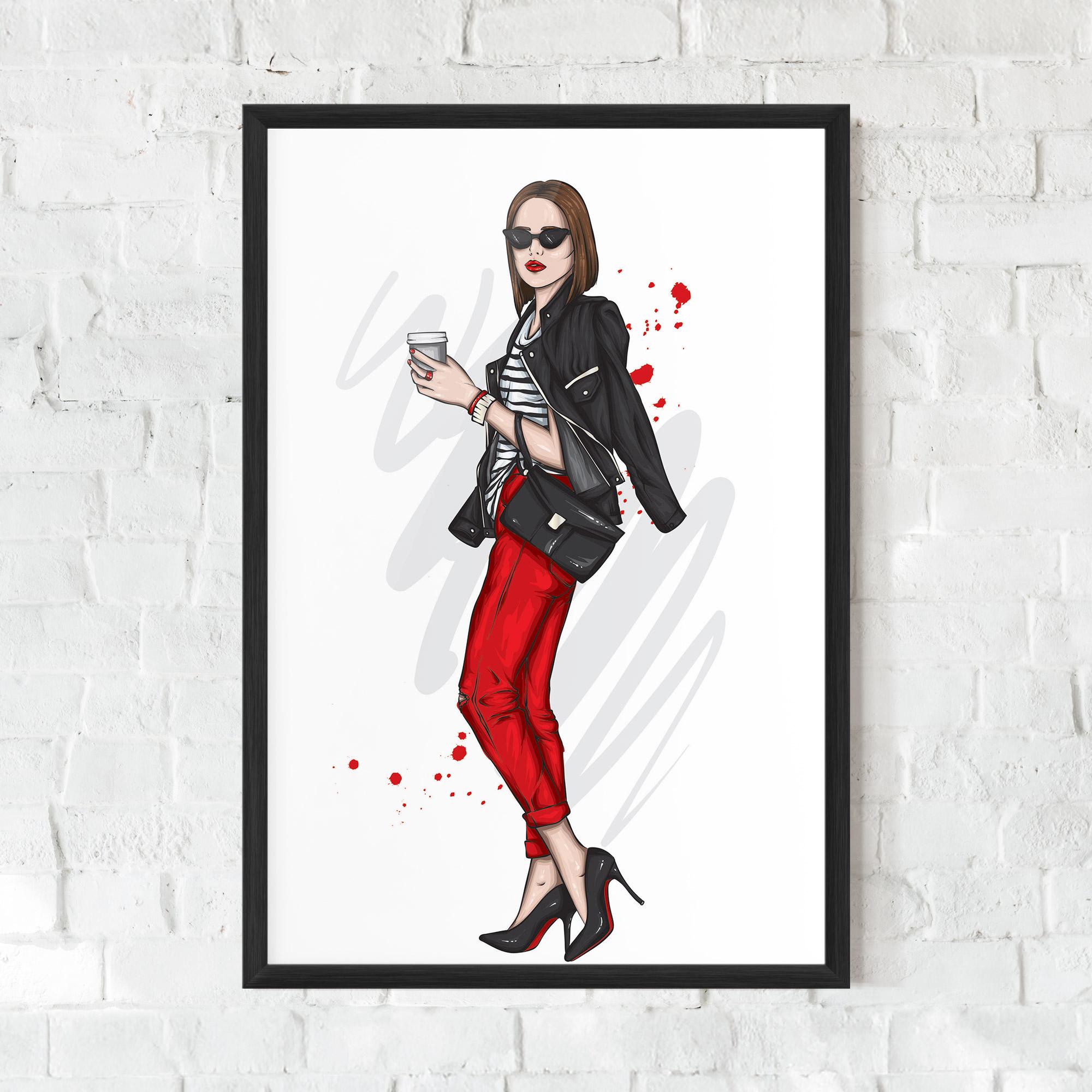 Keretezett Poszter Red Pants Woman mockup 0