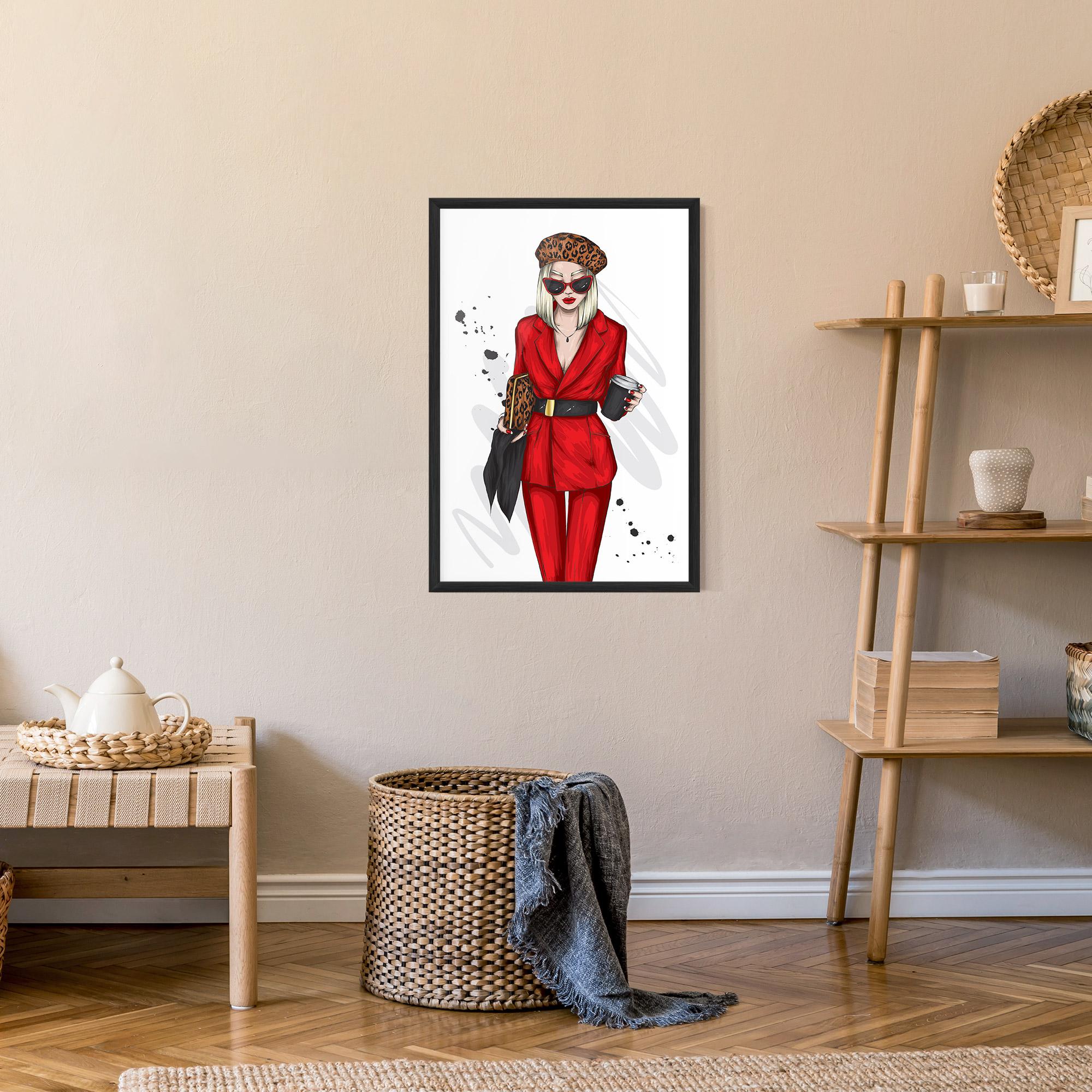 Keretezett Poszter Red Suit Woman mockup 9