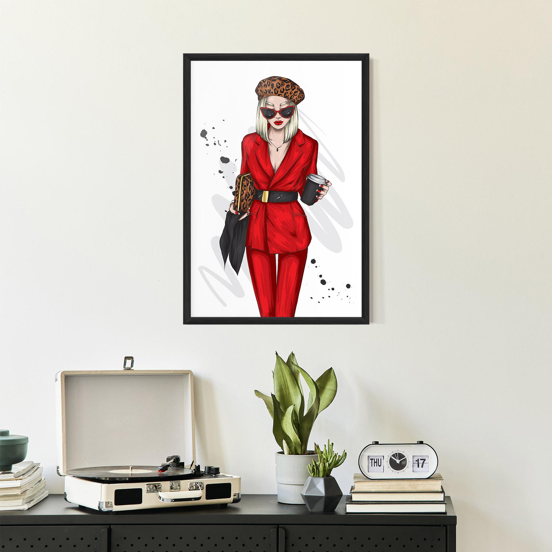 Keretezett Poszter Red Suit Woman mockup 2
