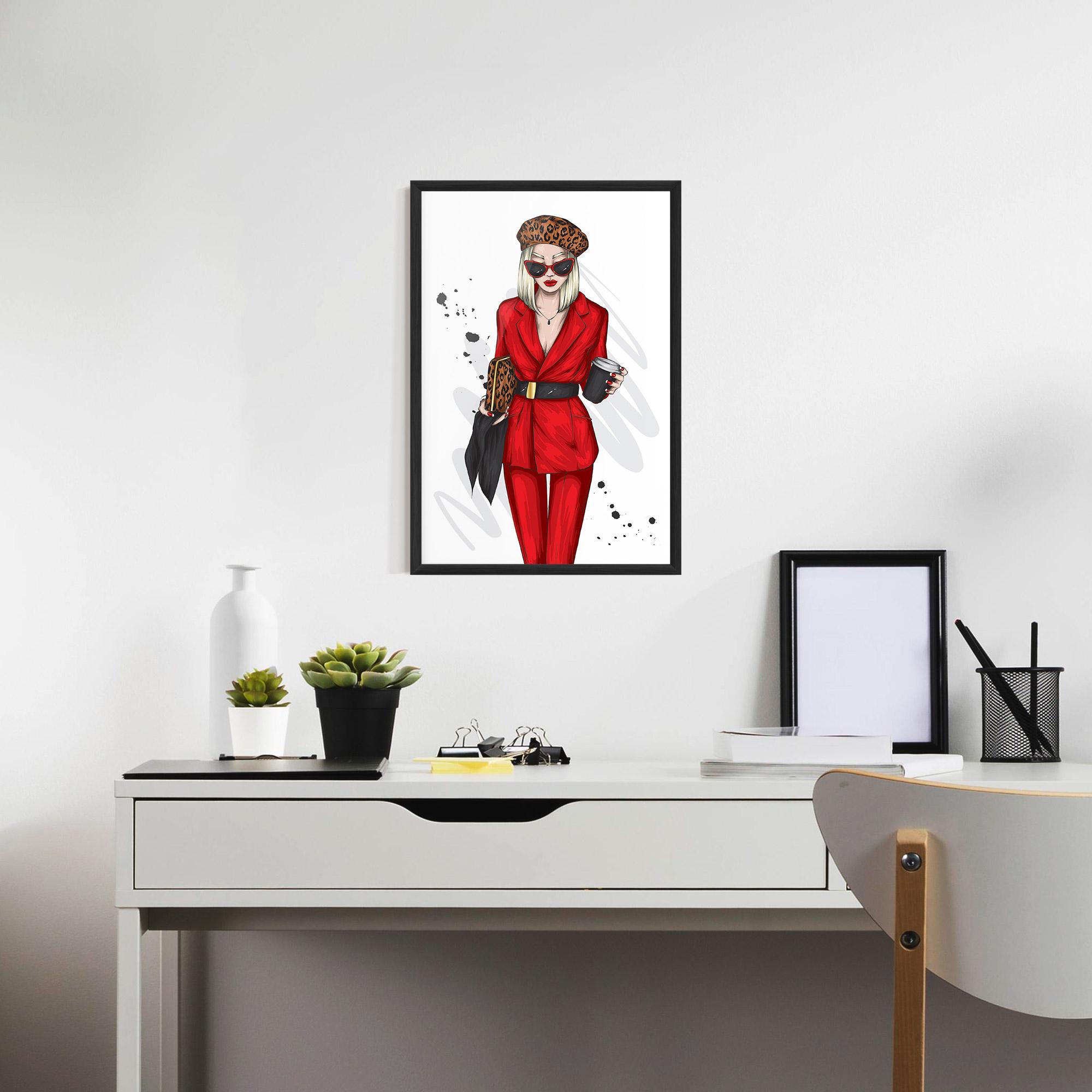 Keretezett Poszter Red Suit Woman mockup 7