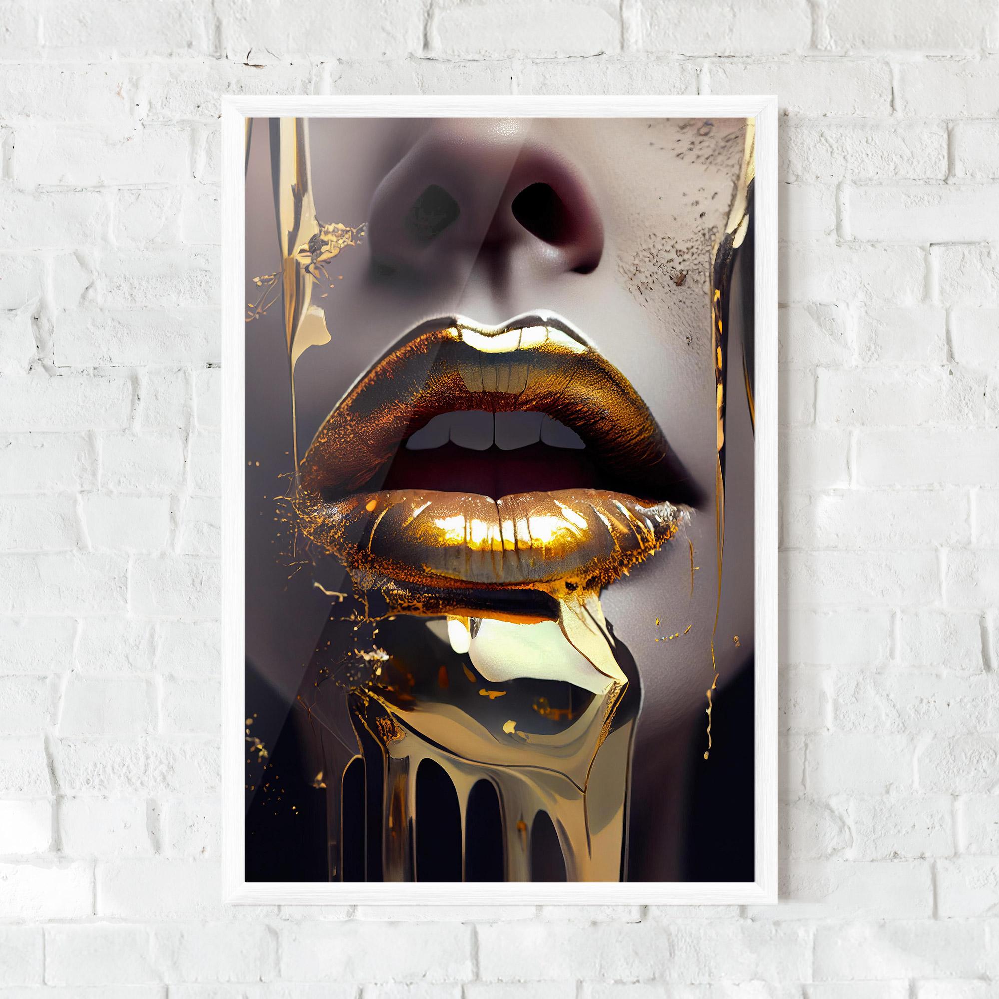 Keretezett Poszter Glamorous Gold Lips mockup 0