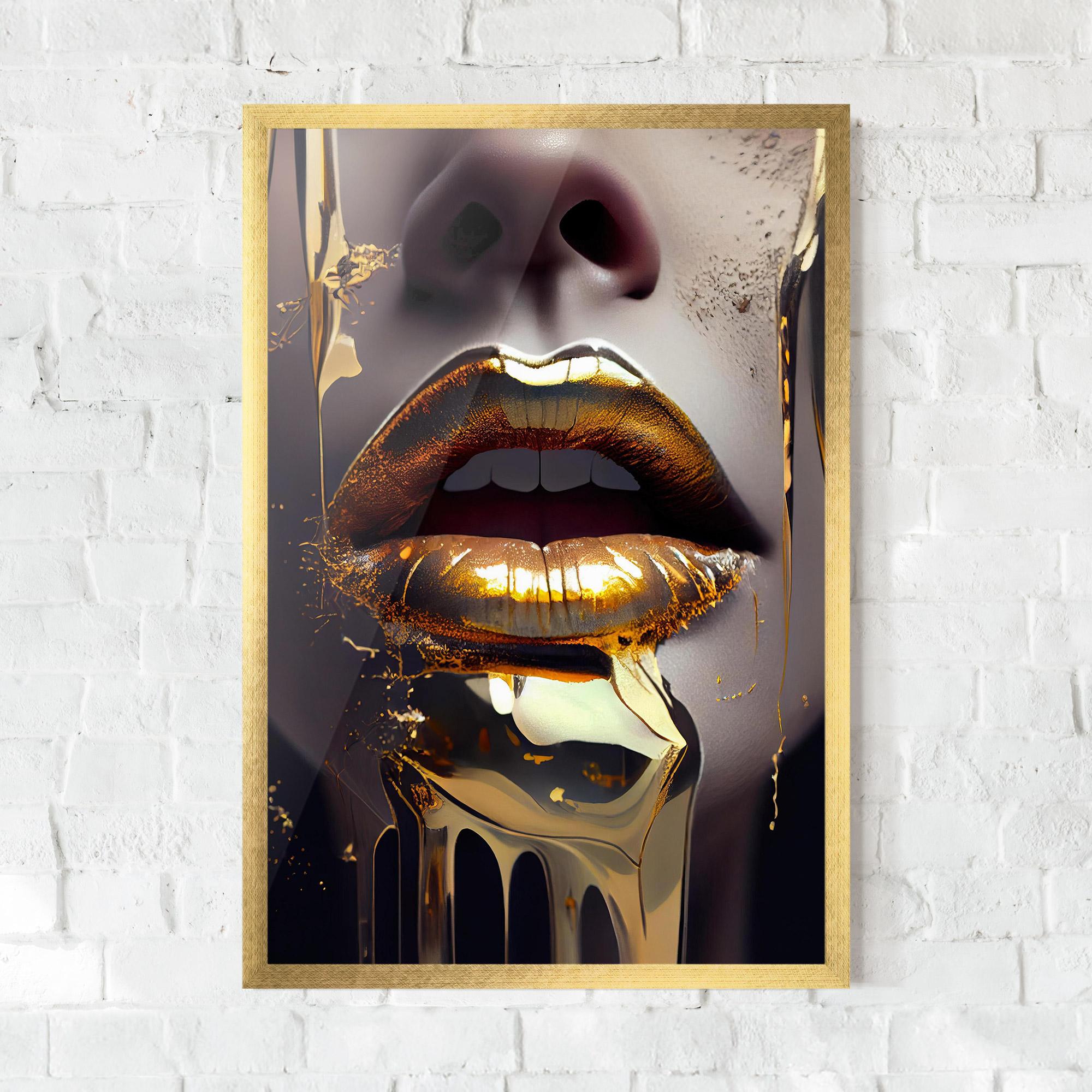 Keretezett Poszter Glamorous Gold Lips mockup 0