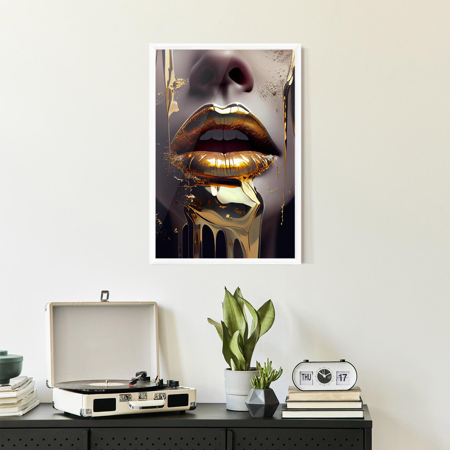Keretezett Poszter Glamorous Gold Lips mockup 2