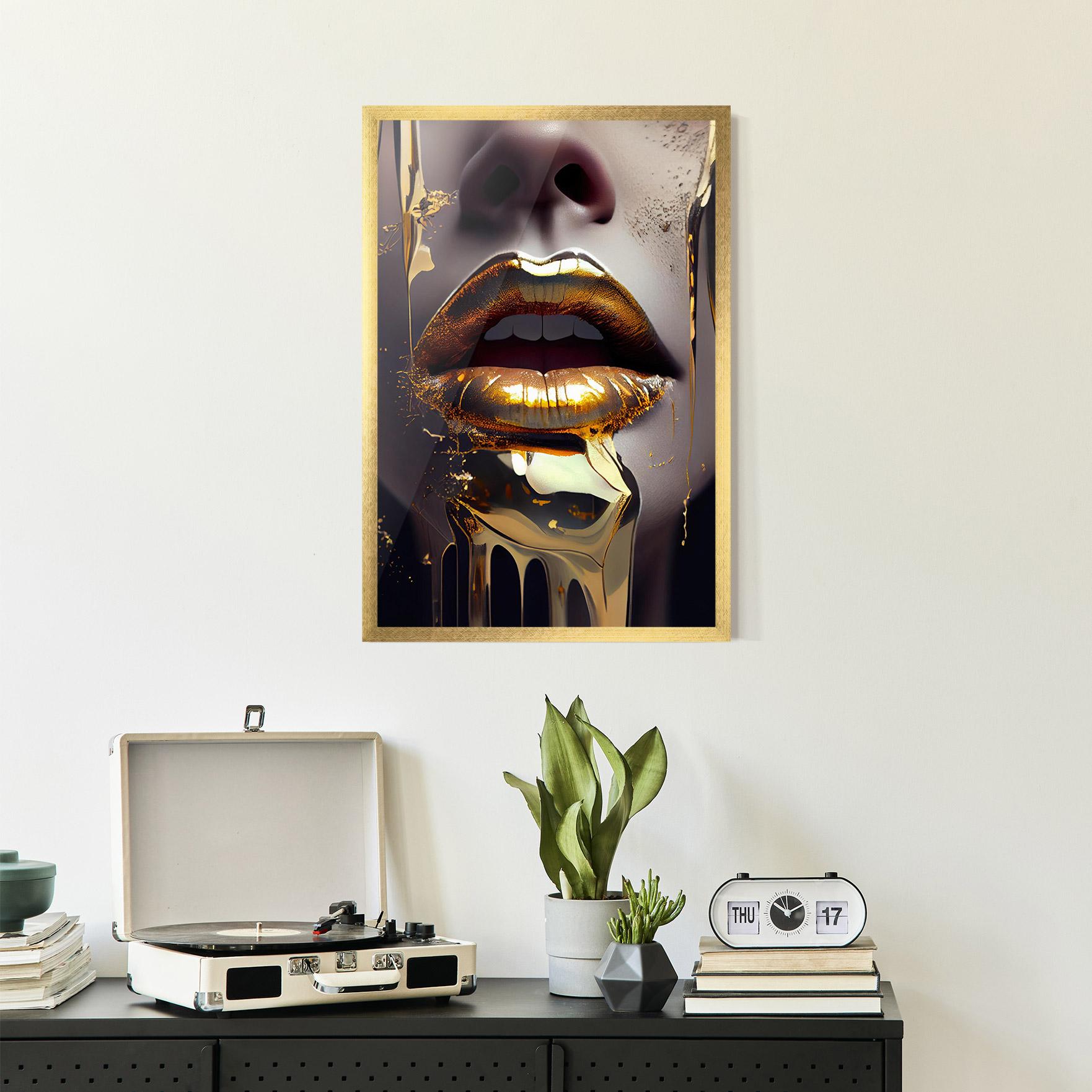 Keretezett Poszter Glamorous Gold Lips mockup 2