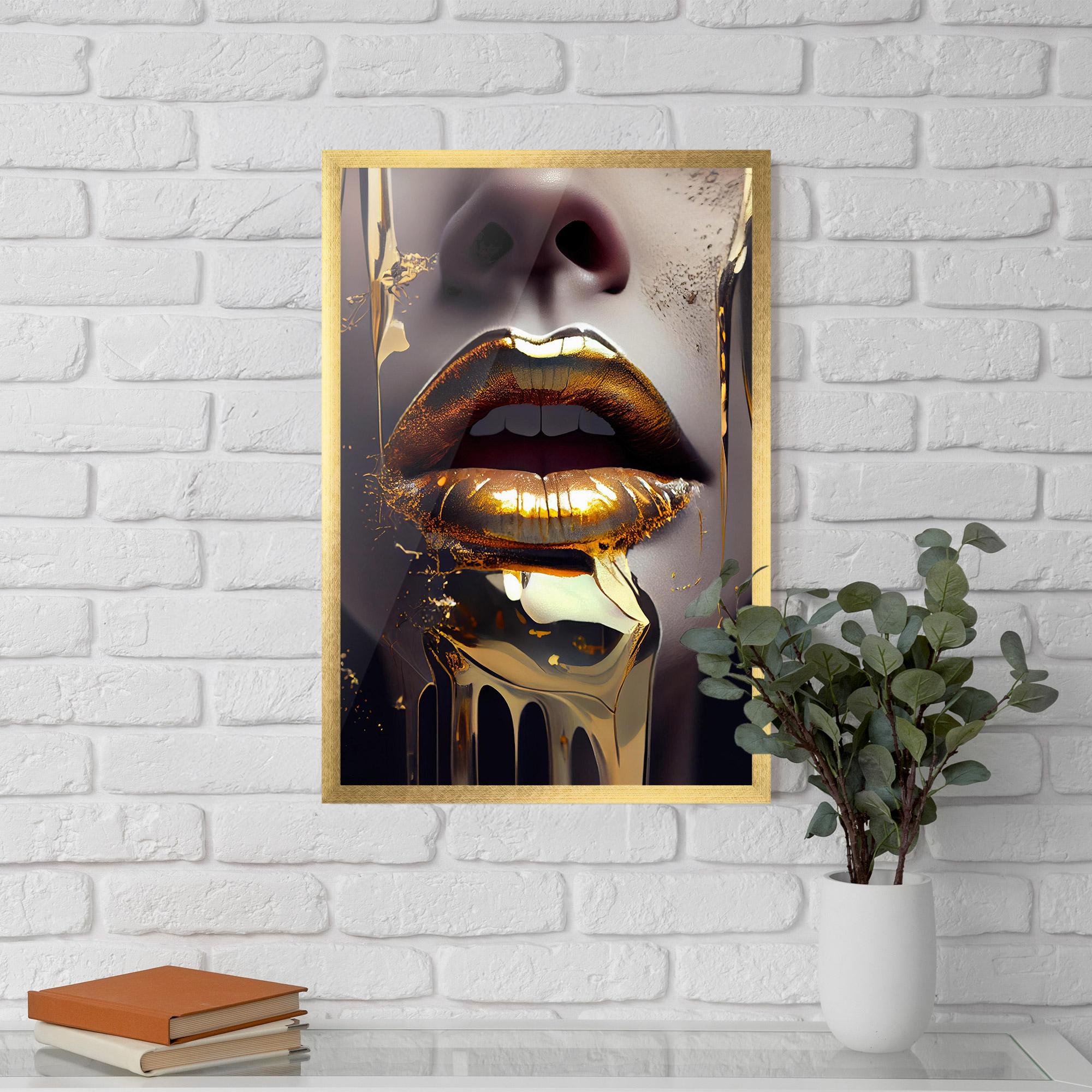 Keretezett Poszter Glamorous Gold Lips mockup 5