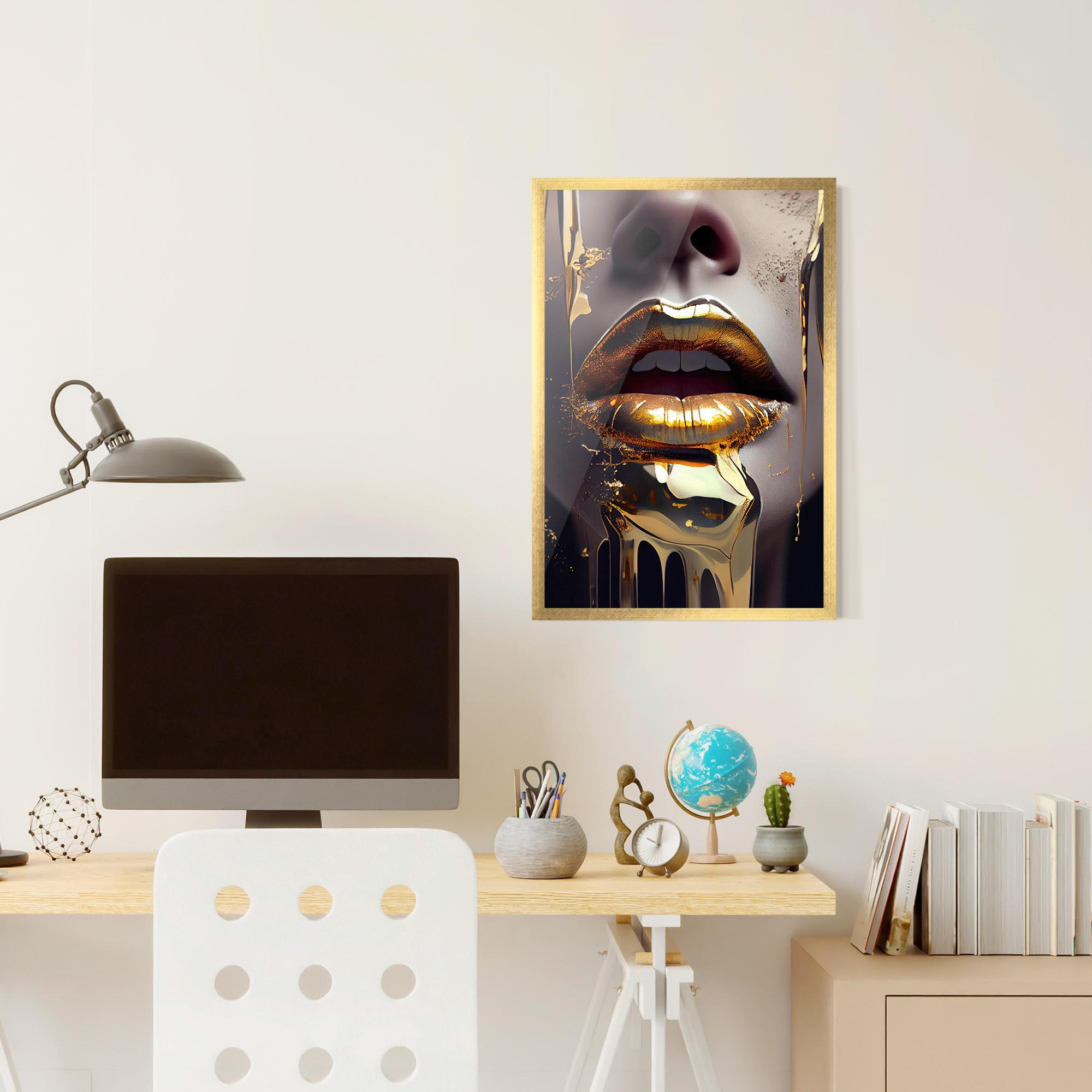 Keretezett Poszter Glamorous Gold Lips mockup 6