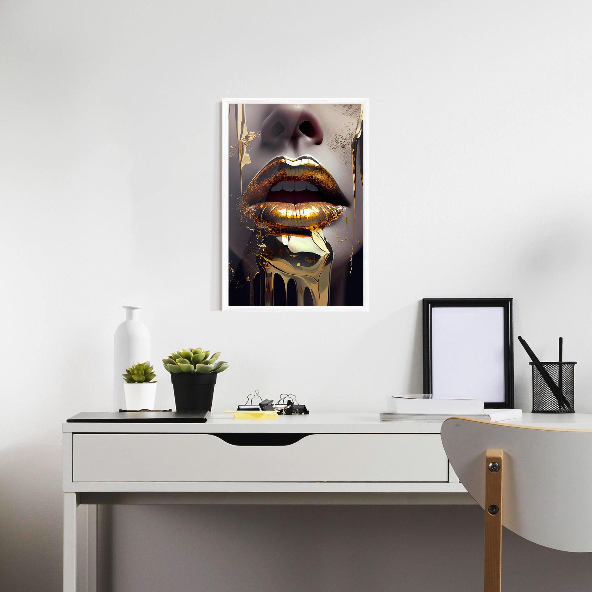 Keretezett Poszter Glamorous Gold Lips mockup 7
