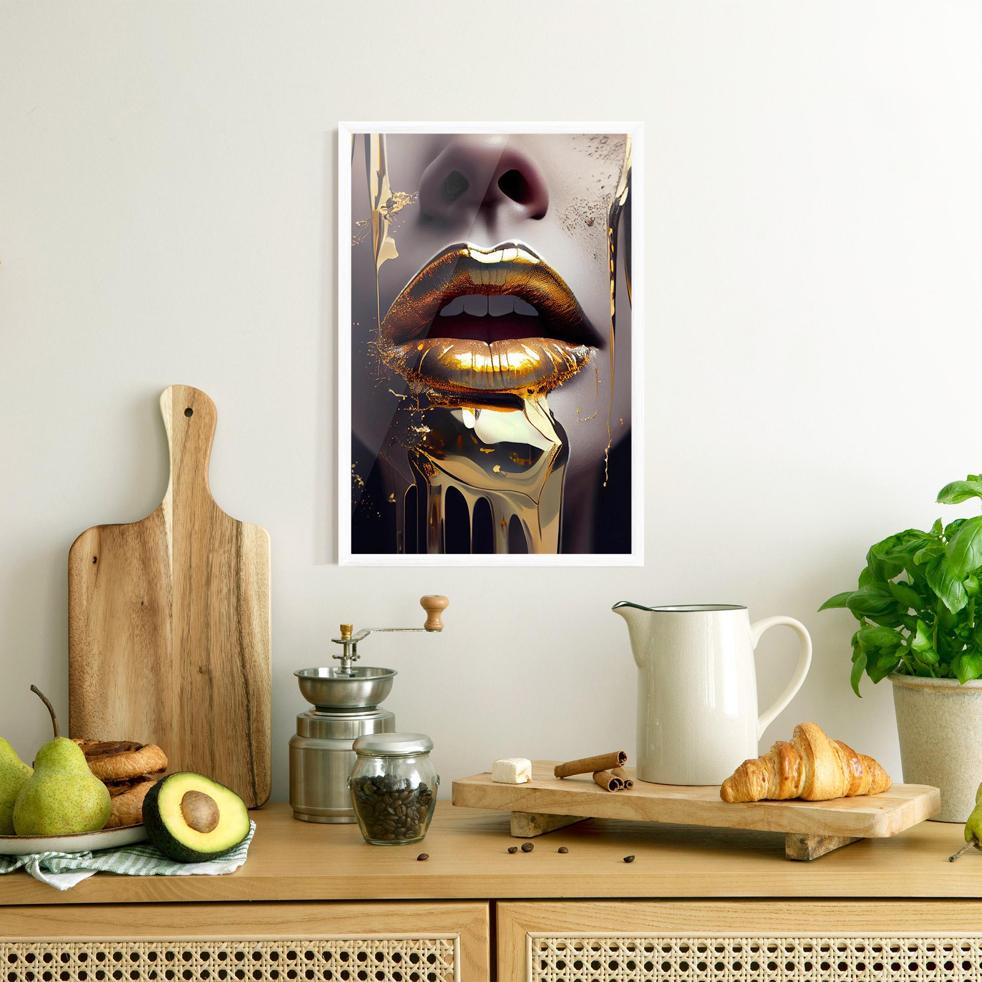 Keretezett Poszter Glamorous Gold Lips mockup 8