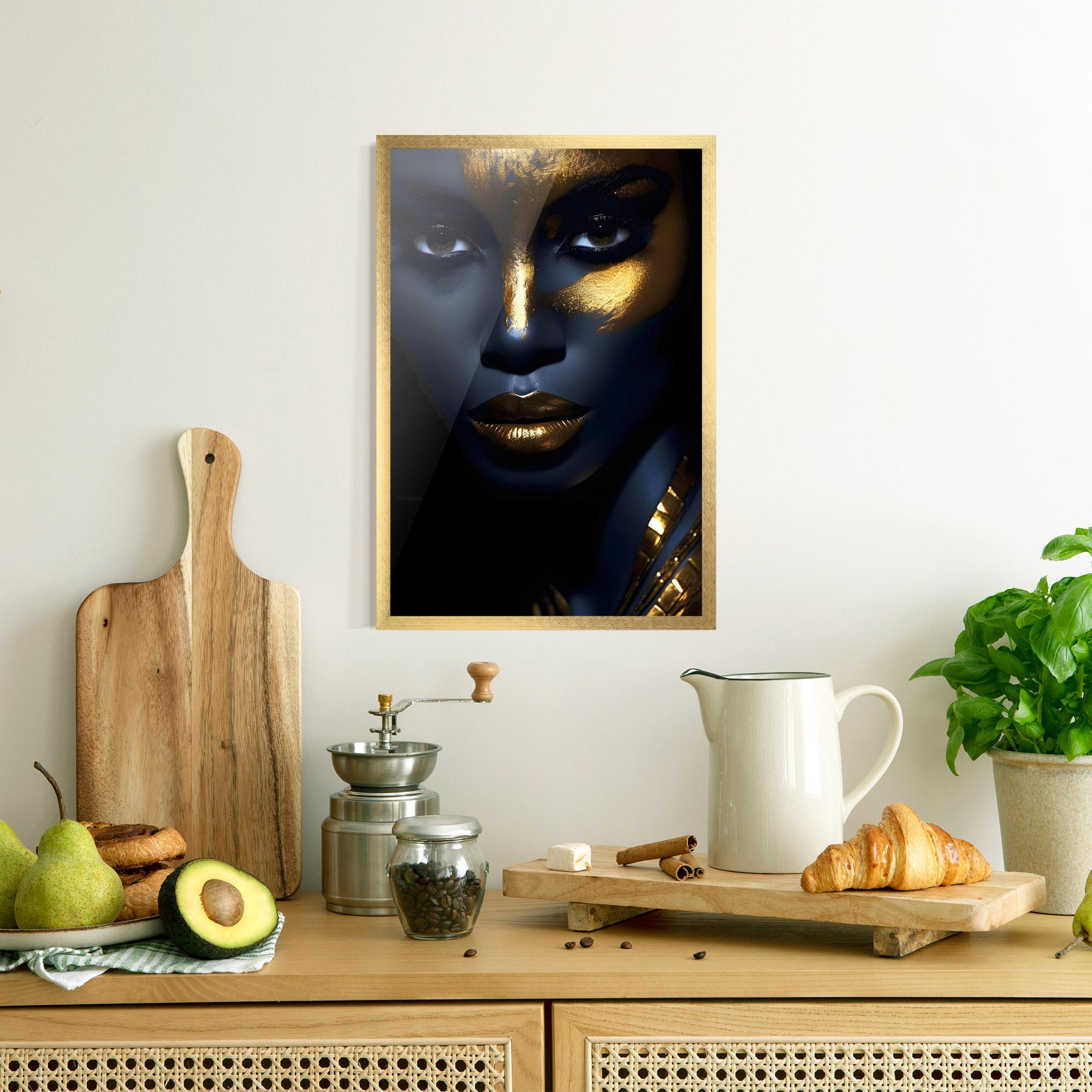 Keretezett Poszter Gold Blue Face mockup 8