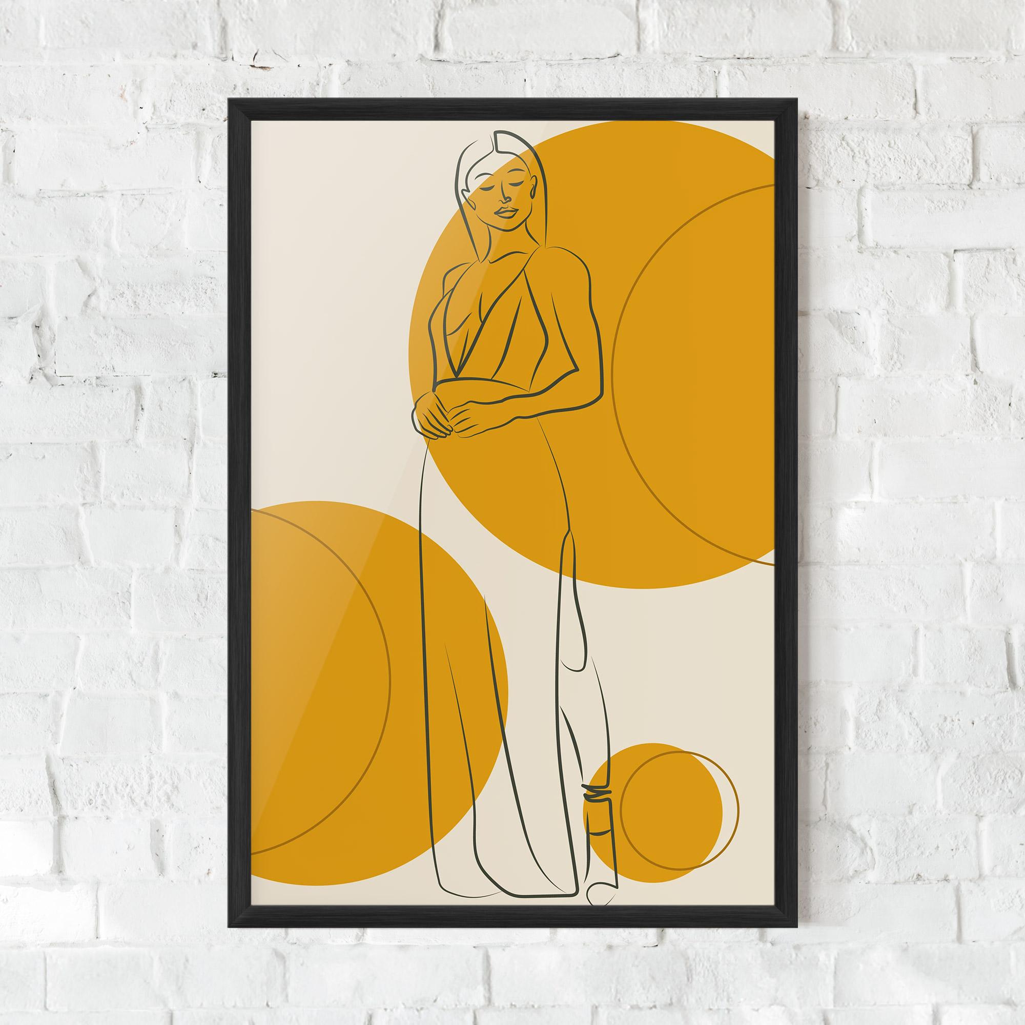 Keretezett Poszter Yellow Circle Lady mockup 0