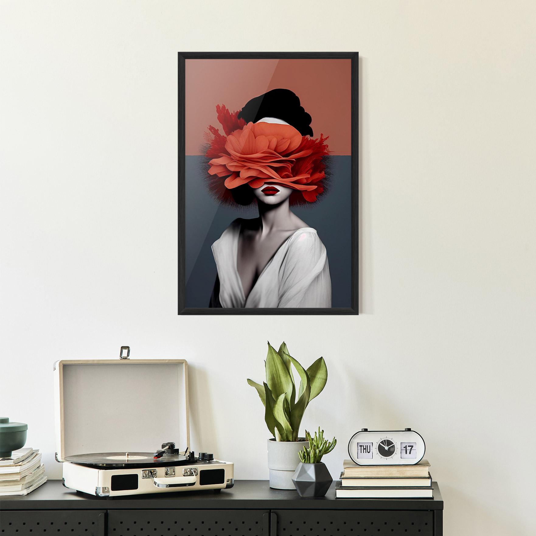 Keretezett Poszter Red Flower Woman mockup 2