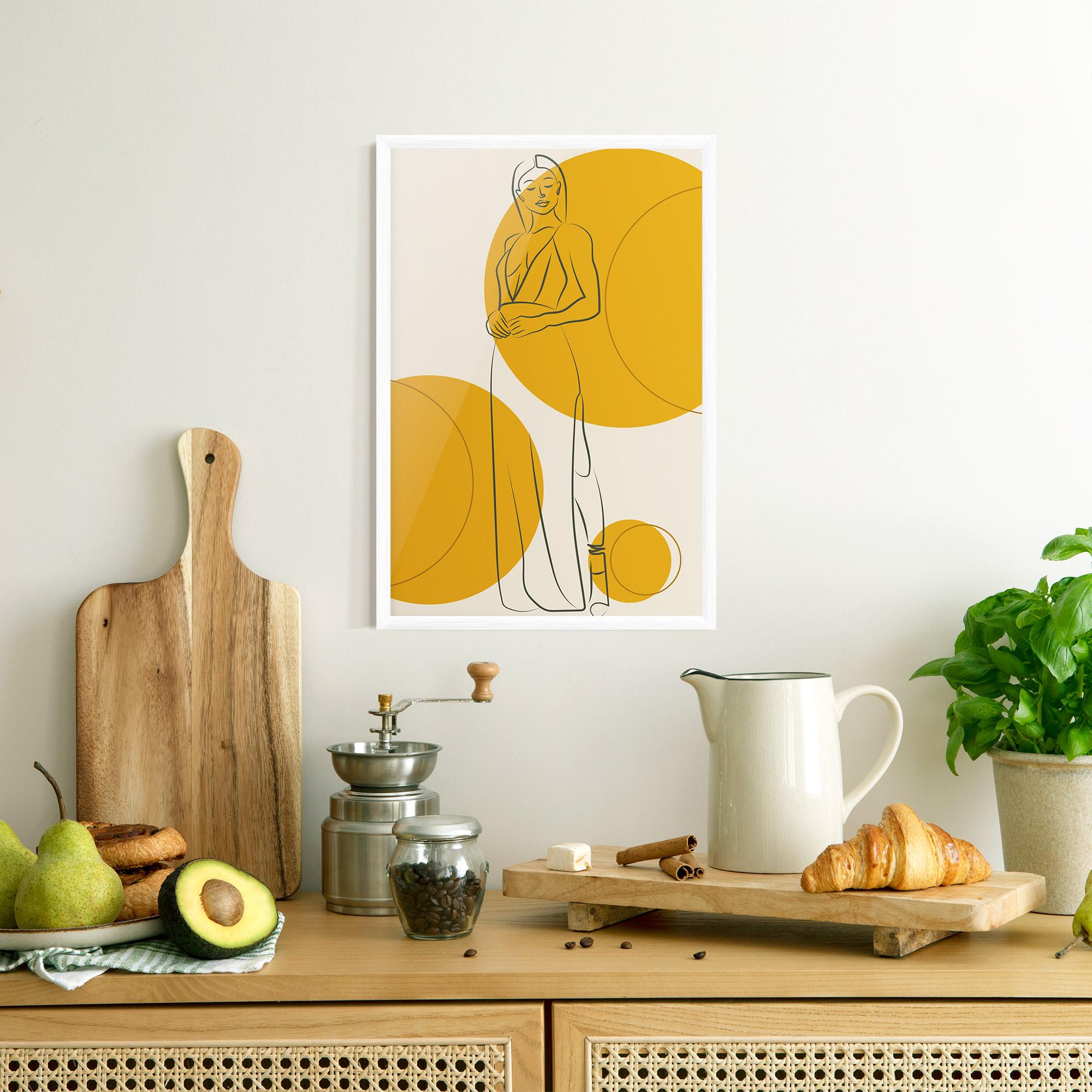 Keretezett Poszter Yellow Circle Lady mockup 8