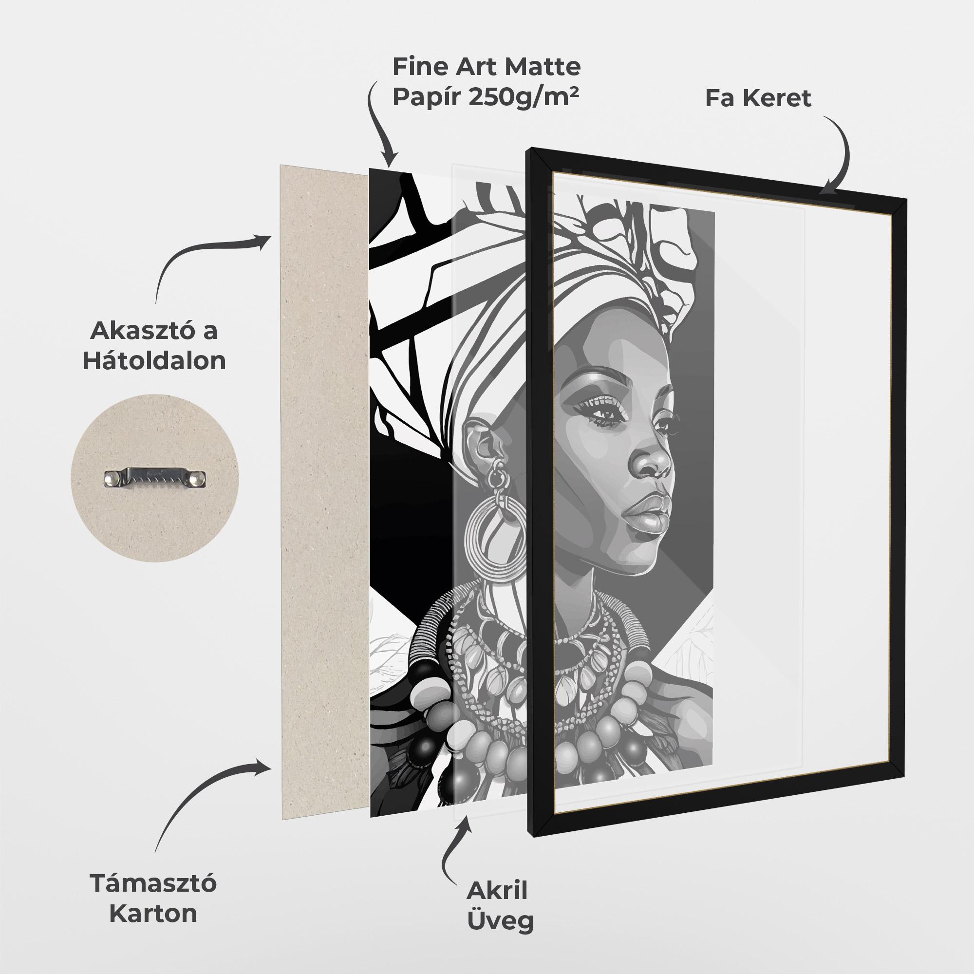 Keretezett Poszter Black White African mockup 1