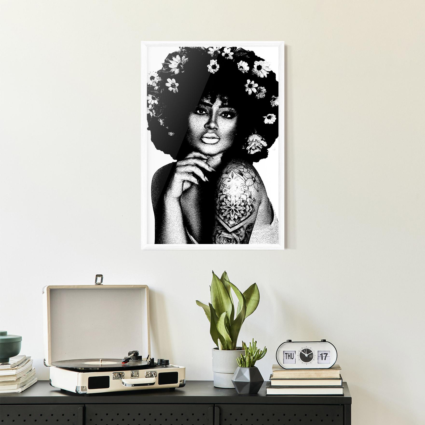 Keretezett Poszter Flower African Woman mockup 2