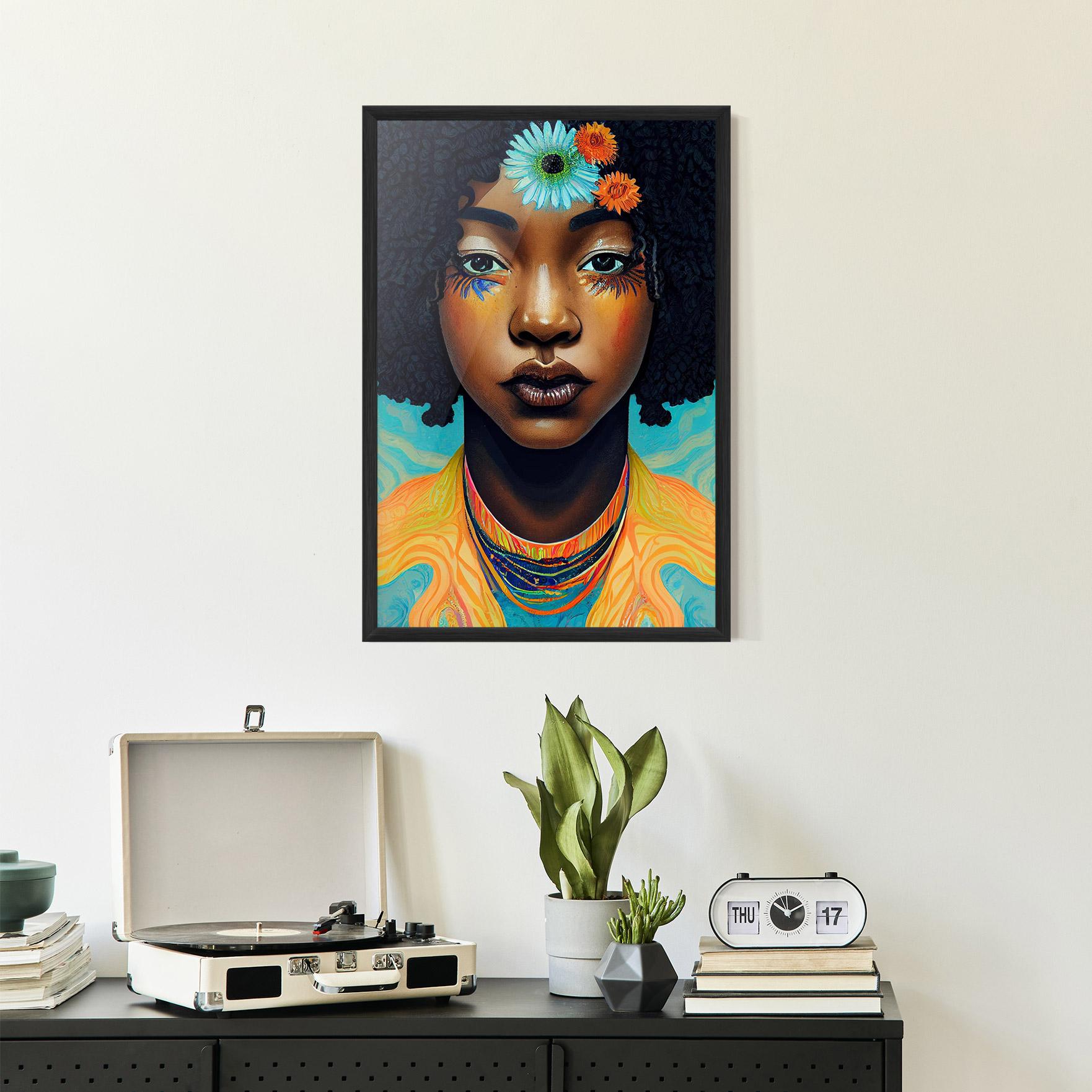 Keretezett Poszter Portrait With Flowers mockup 2