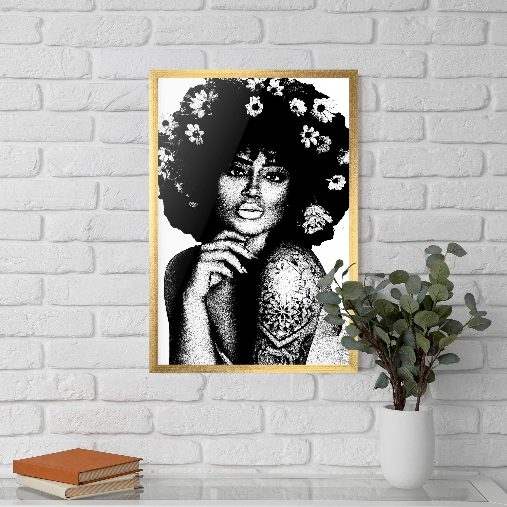 Keretezett Poszter Flower African Woman mockup 5
