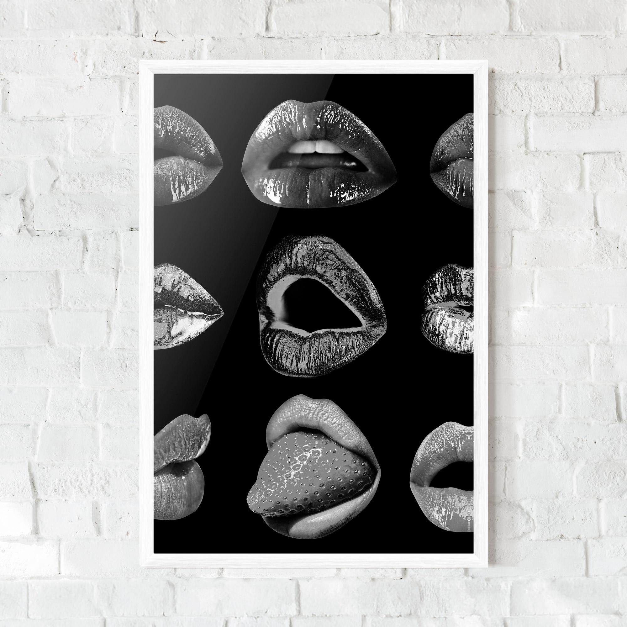 Keretezett Poszter Grey Lips Collage mockup 0