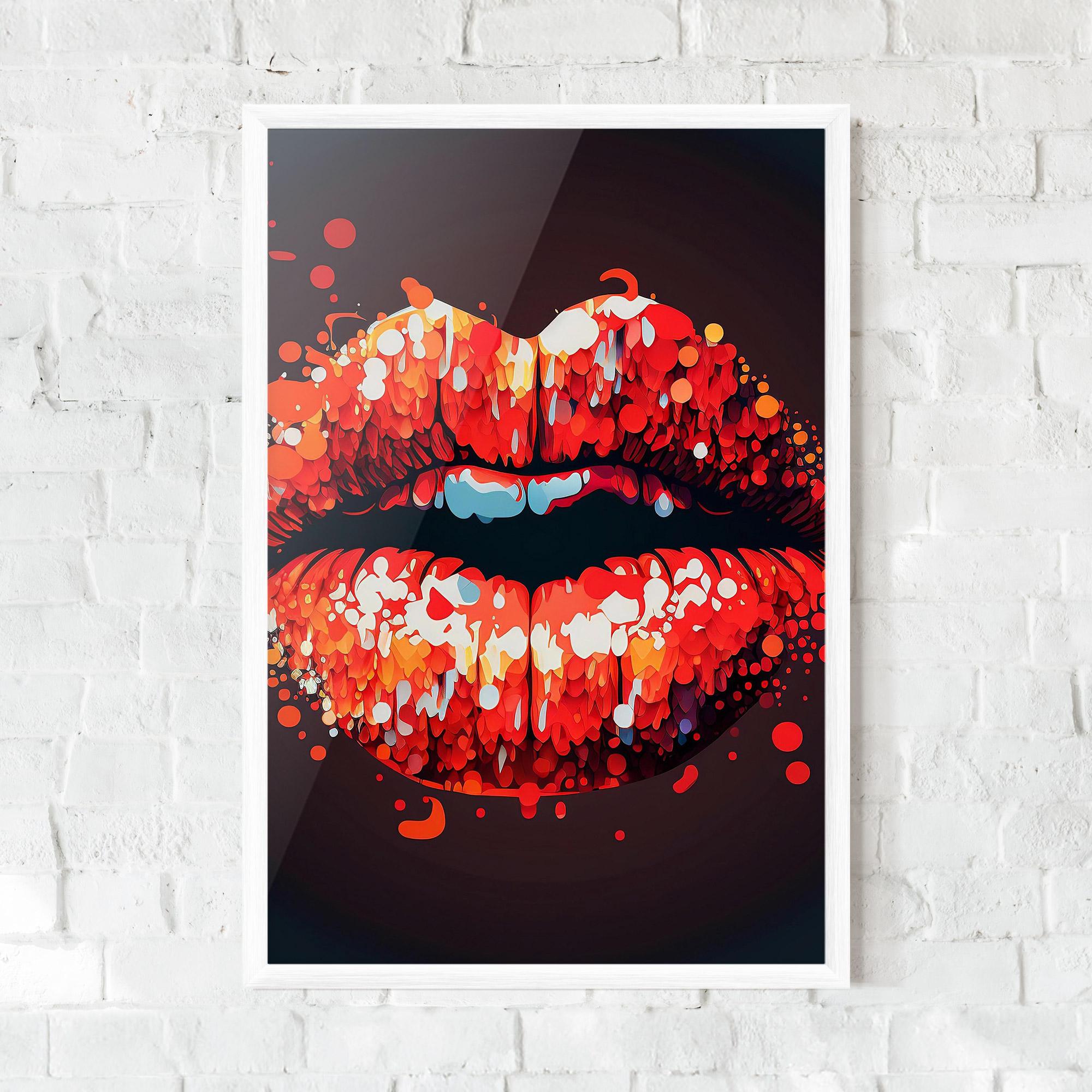 Keretezett Poszter Red Lips With Word Lips It mockup 0