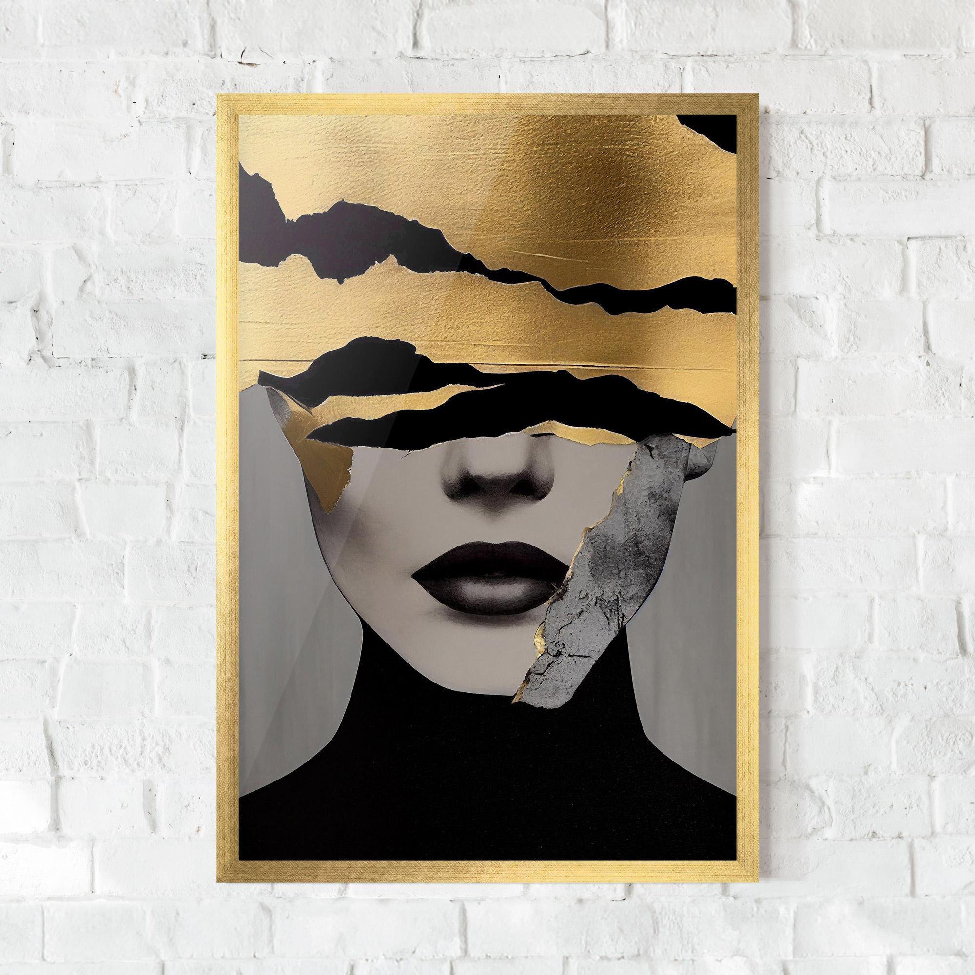 Keretezett Poszter Grey Gold Lips mockup 0