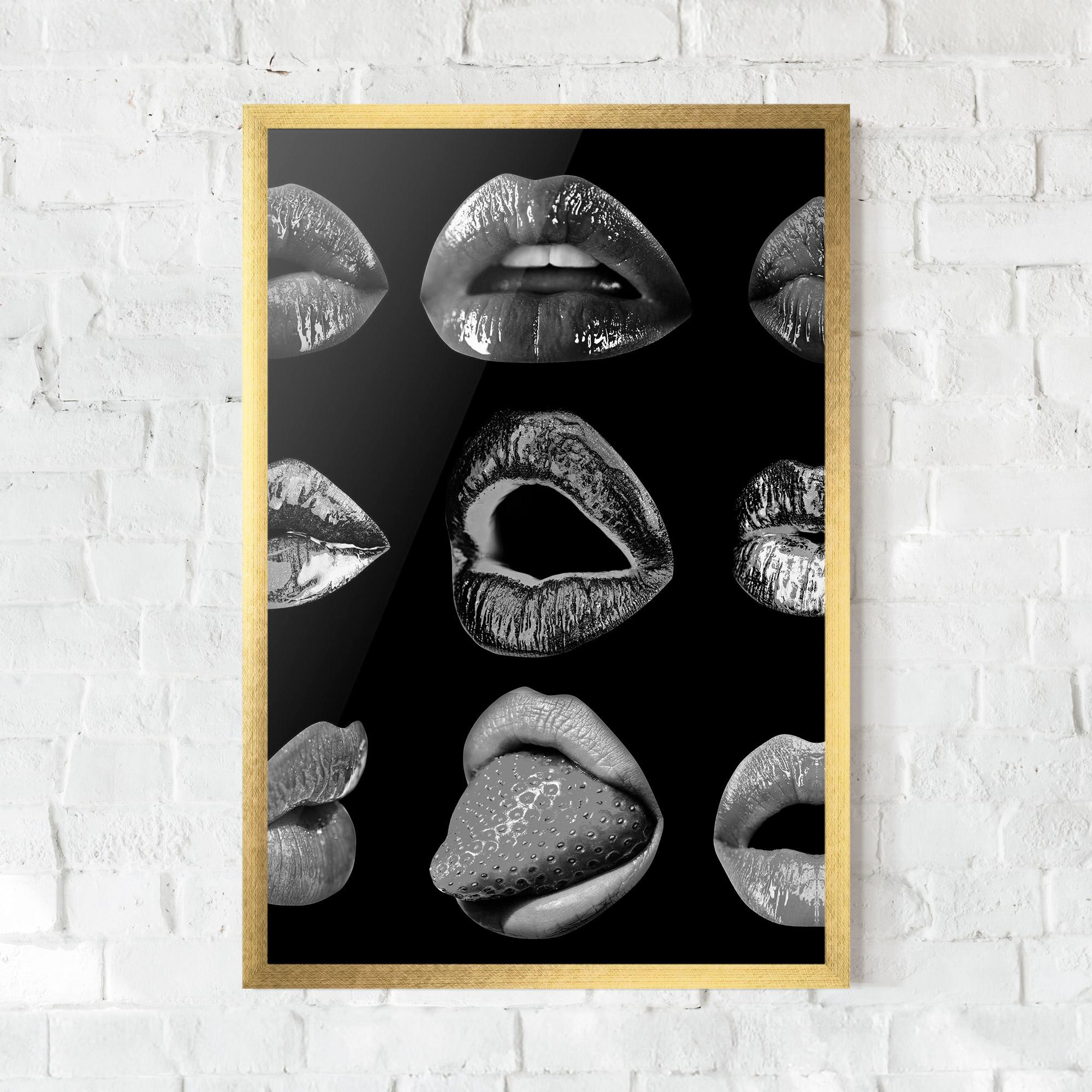 Keretezett Poszter Grey Lips Collage mockup 0