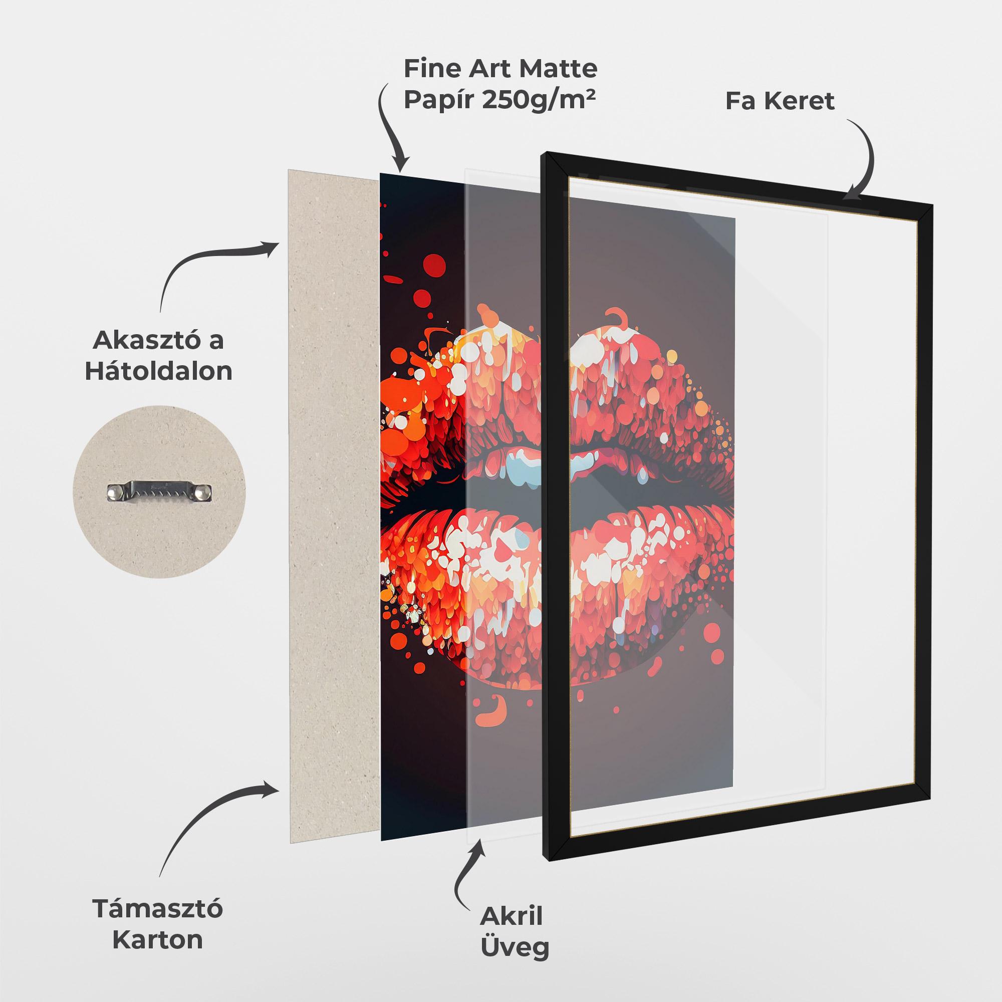 Keretezett Poszter Red Lips With Word Lips It mockup 1