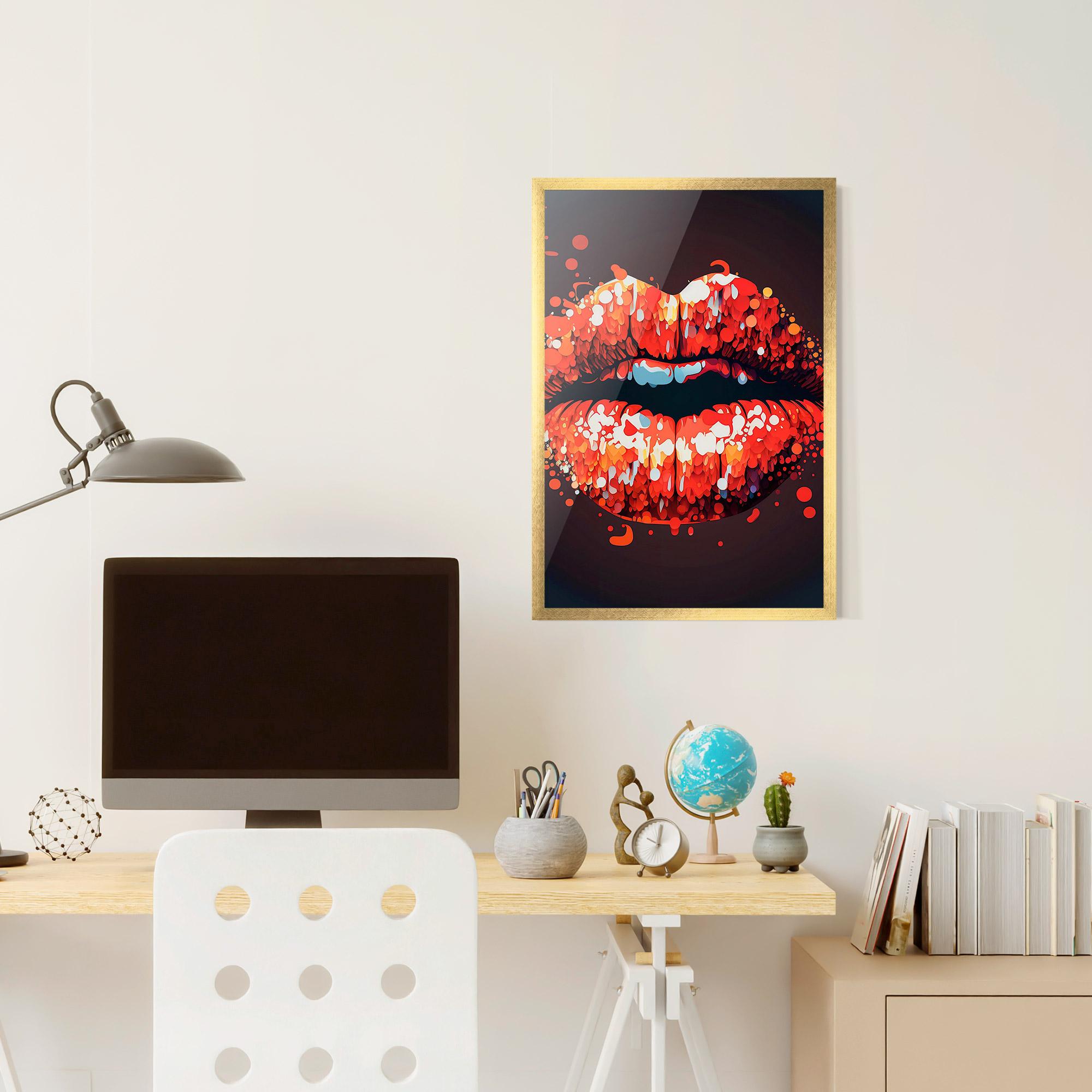 Keretezett Poszter Red Lips With Word Lips It mockup 6