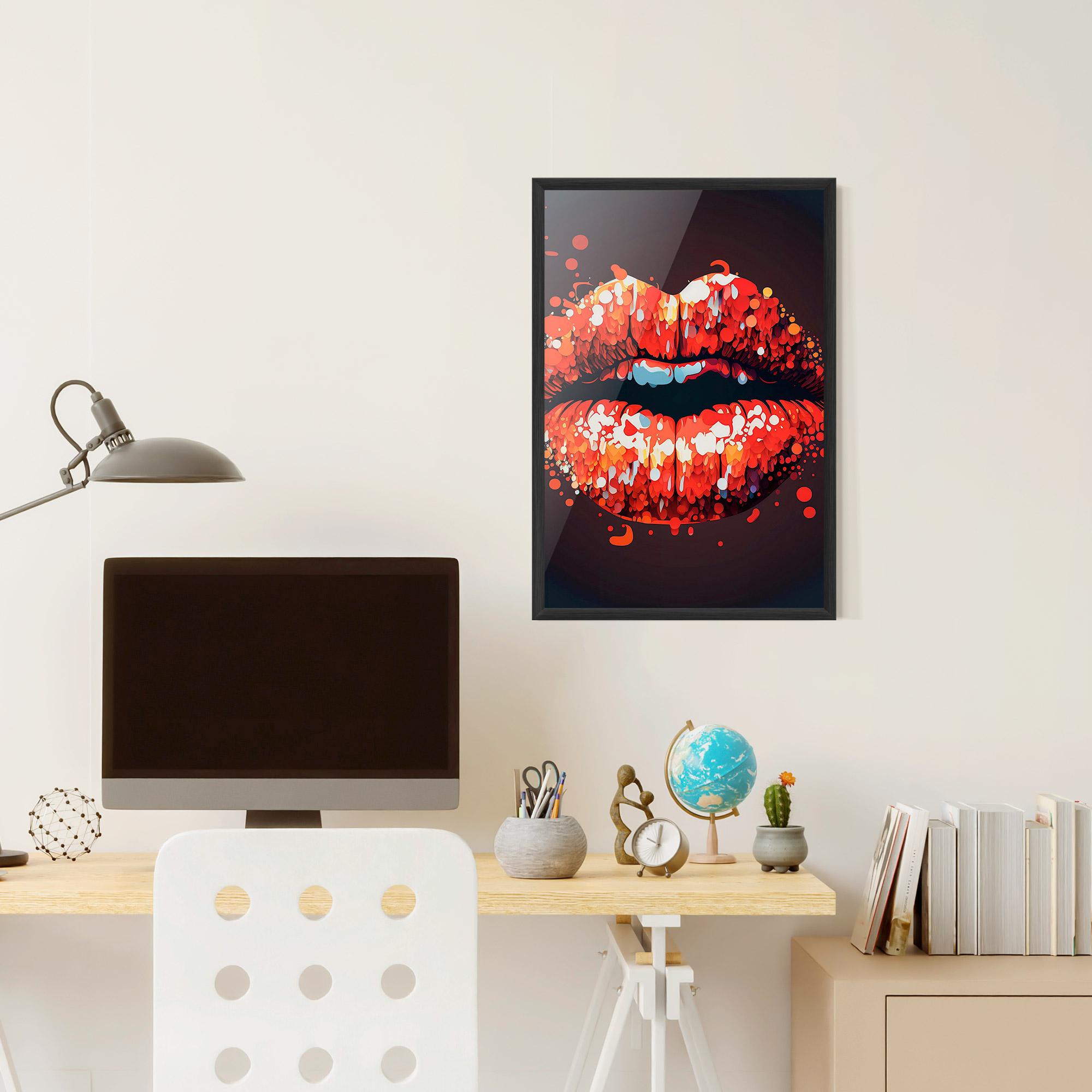 Keretezett Poszter Red Lips With Word Lips It mockup 6