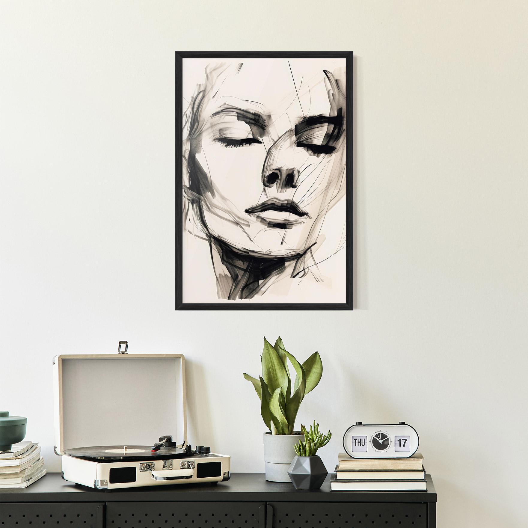 Keretezett Poszter Continuous Line Woman mockup 2