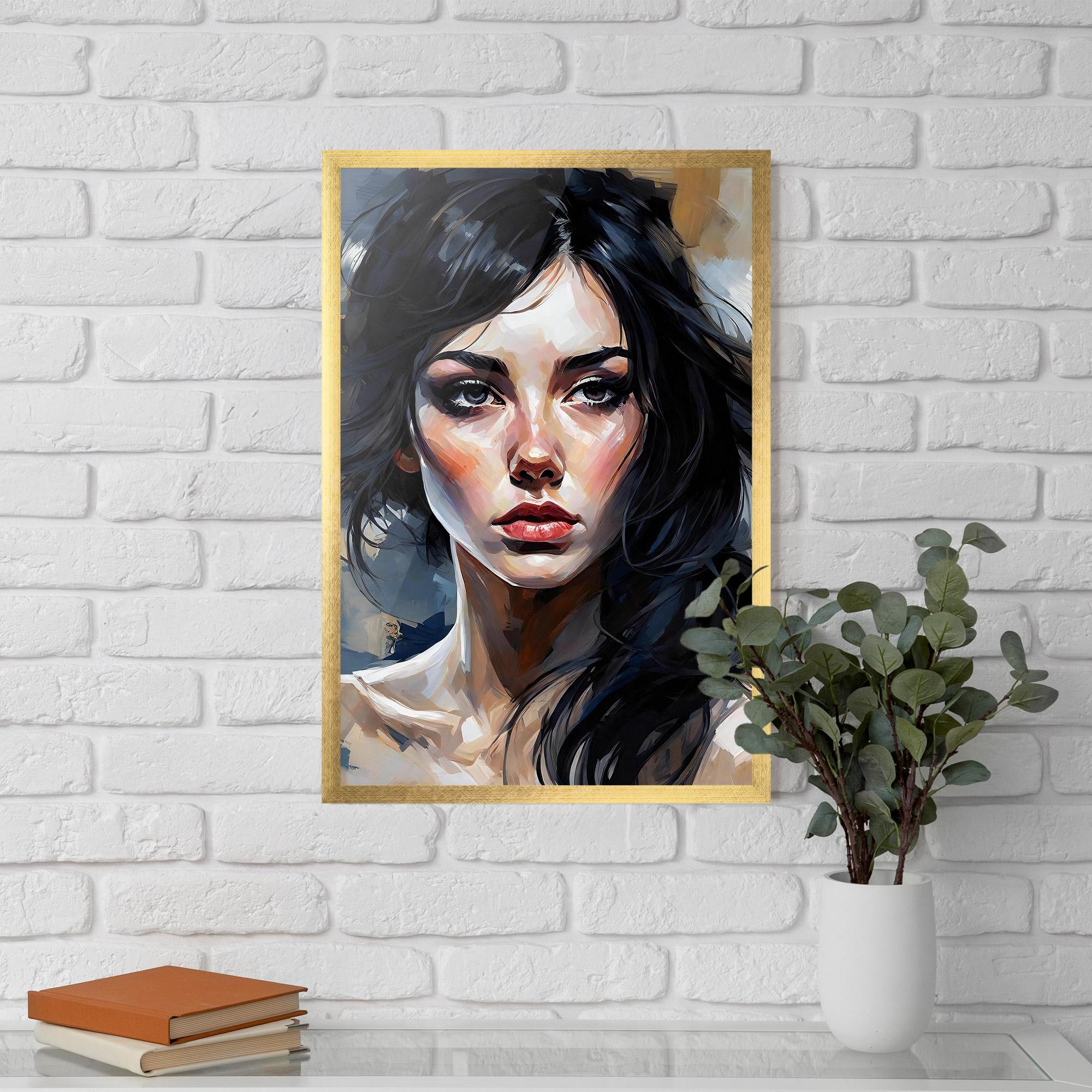 Keretezett Poszter Long Black Hair Portrait mockup 5