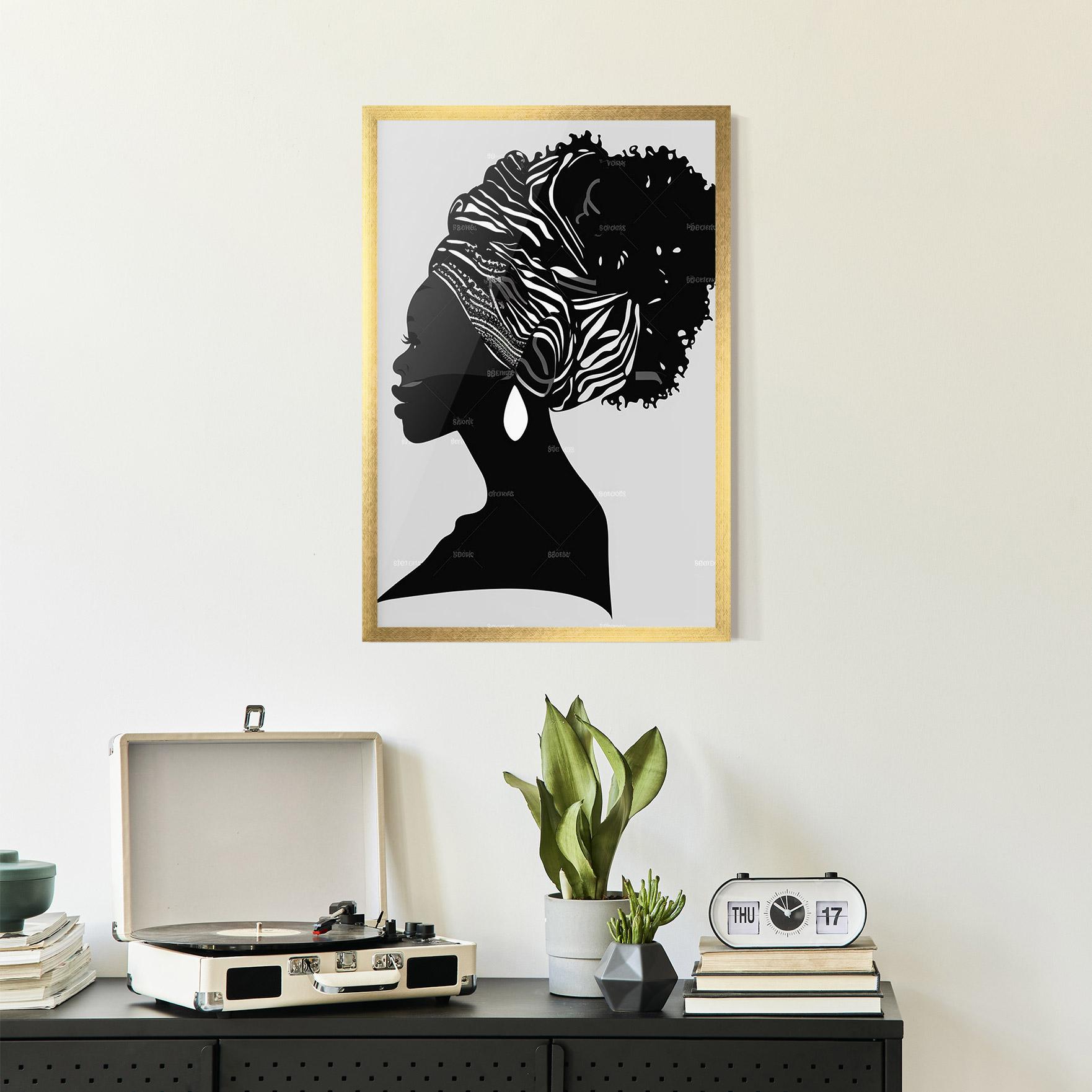 Keretezett Poszter Black Woman Silhouette mockup 2