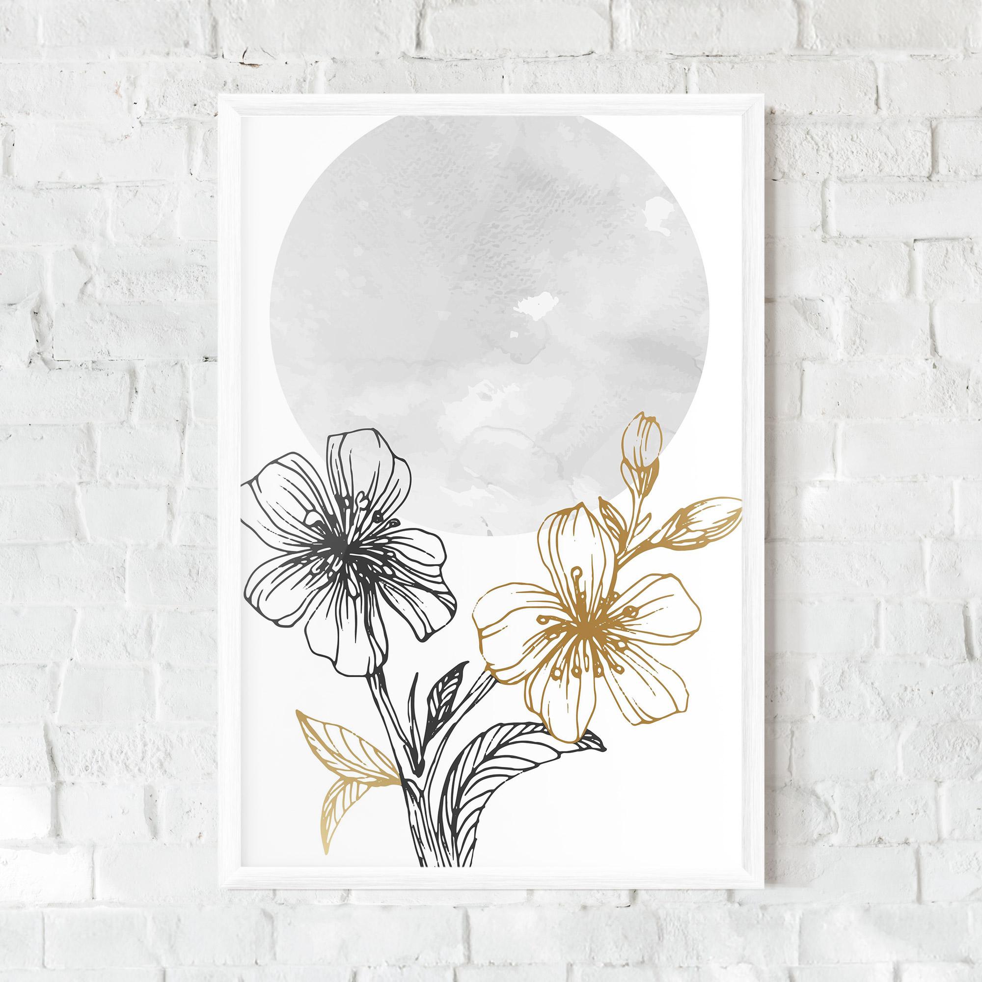 Keretezett Poszter Grey Moon Flowers mockup 0