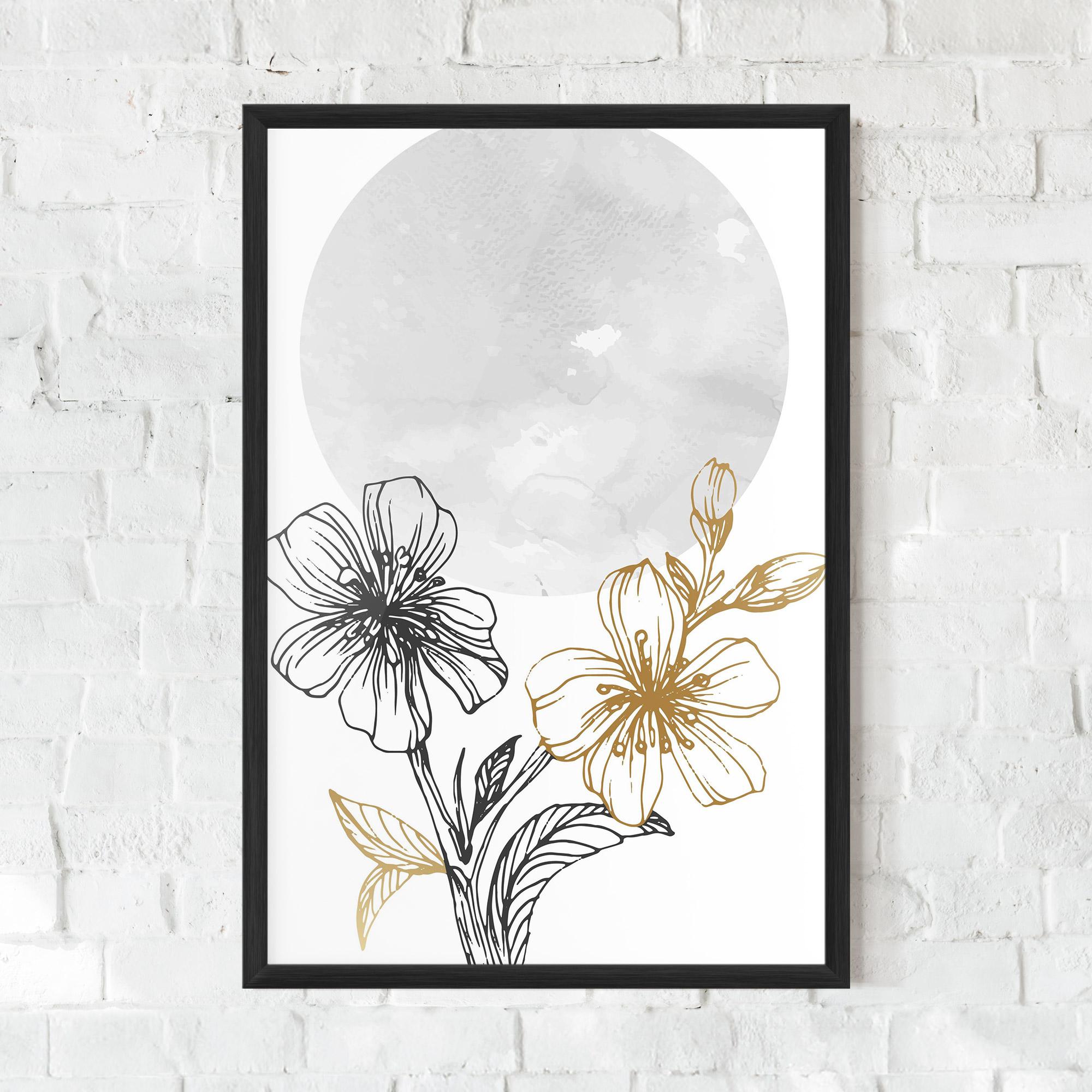 Keretezett Poszter Grey Moon Flowers mockup 0